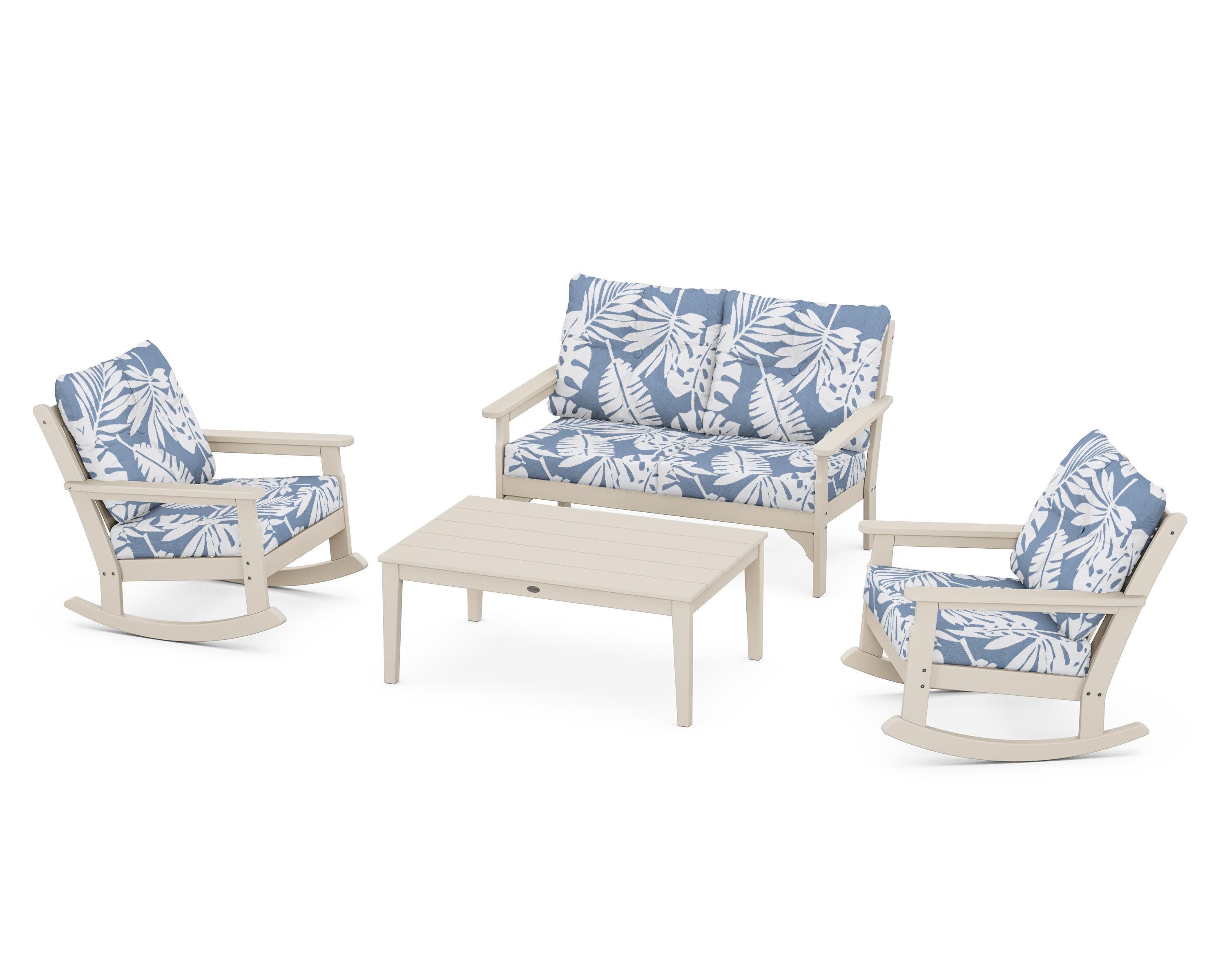Vineyard 4-Piece Deep Seating Rocking Chair Set in Sand / Leaf Sky Blue