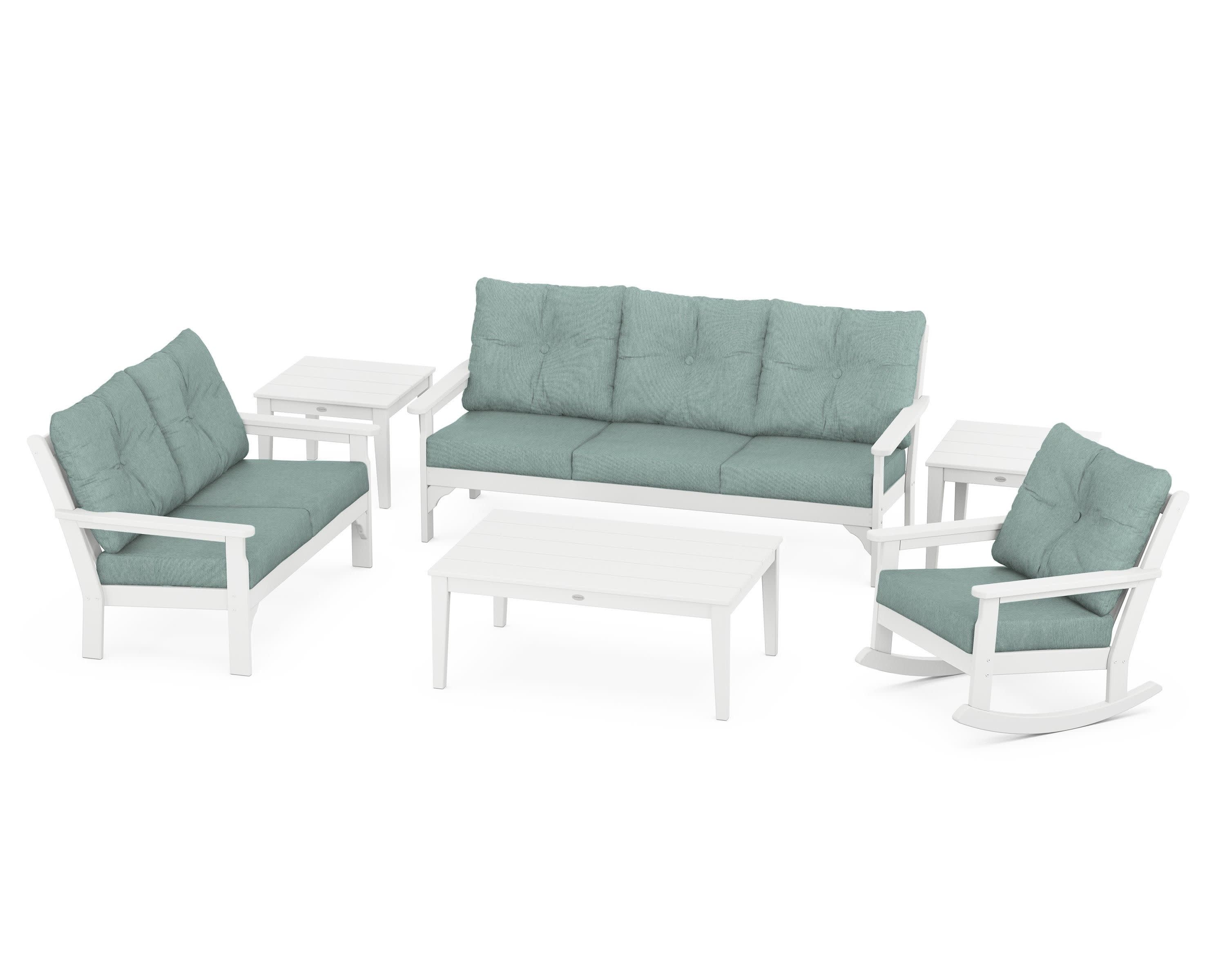 Vineyard 6-Piece Deep Seating Set in White / Glacier Spa
