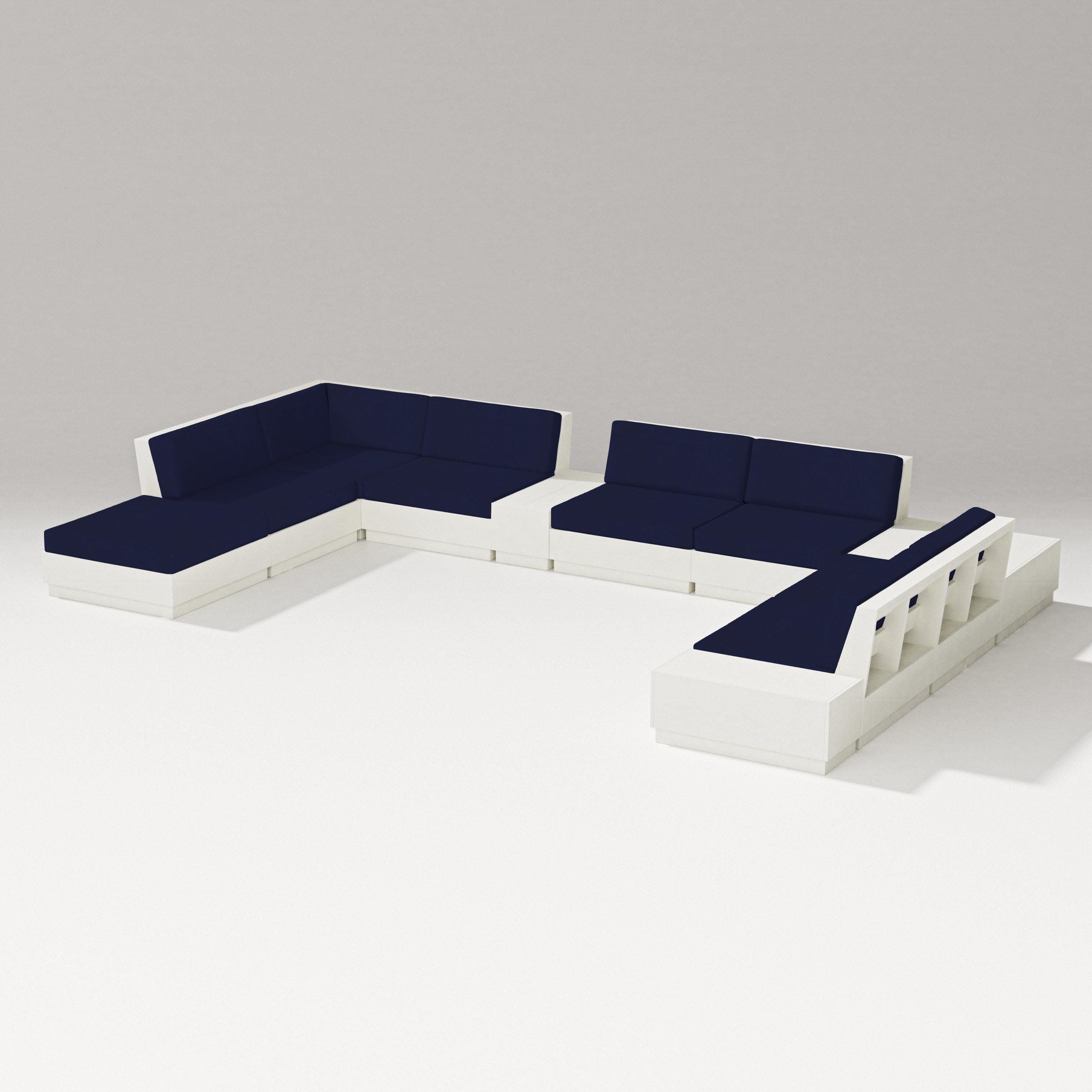 Elevate 11-Piece Conversation Sectional Set in Vintage White / Navy