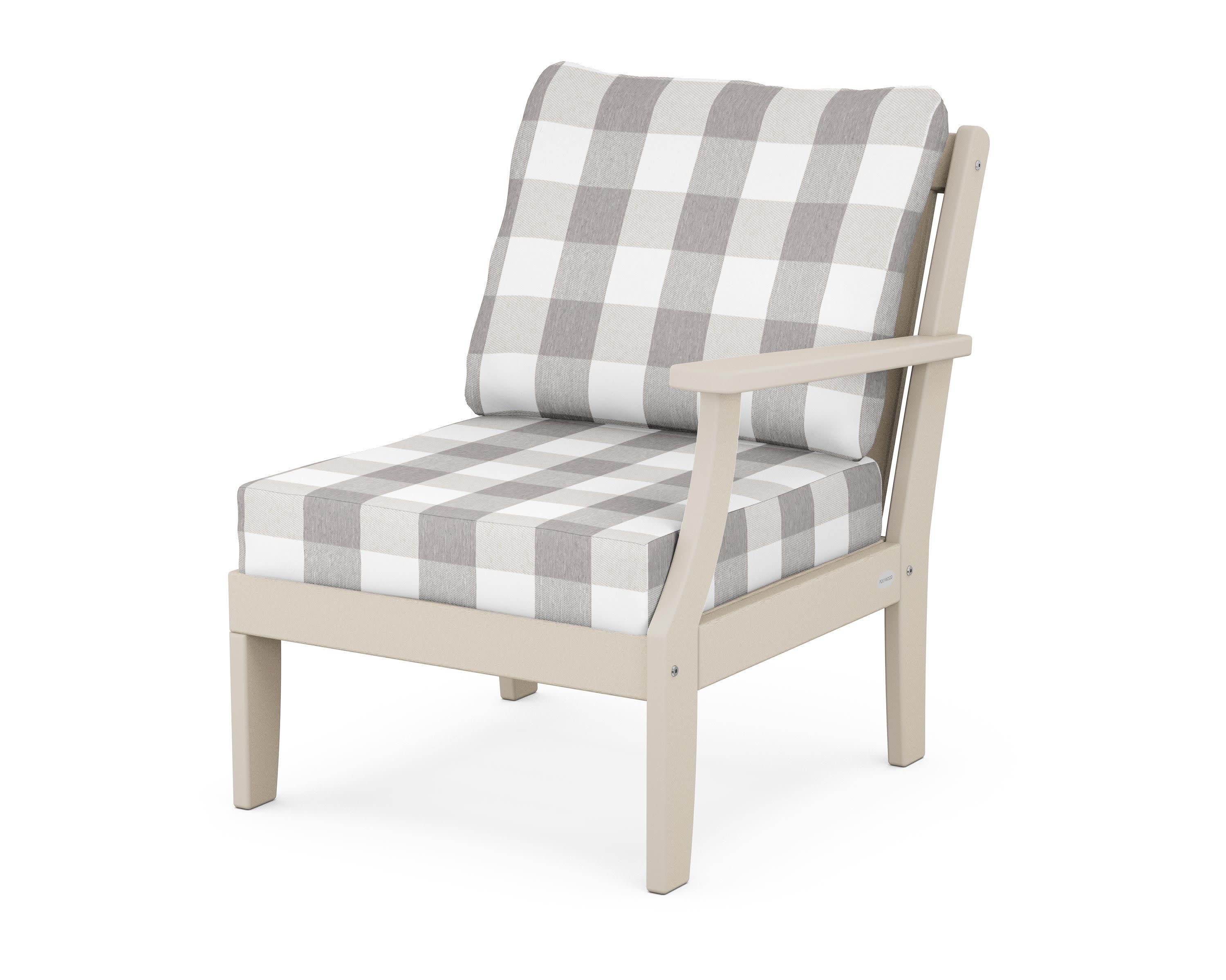 Braxton Modular Right Arm Chair in Sand / Buffalo Plaid Grey Mist