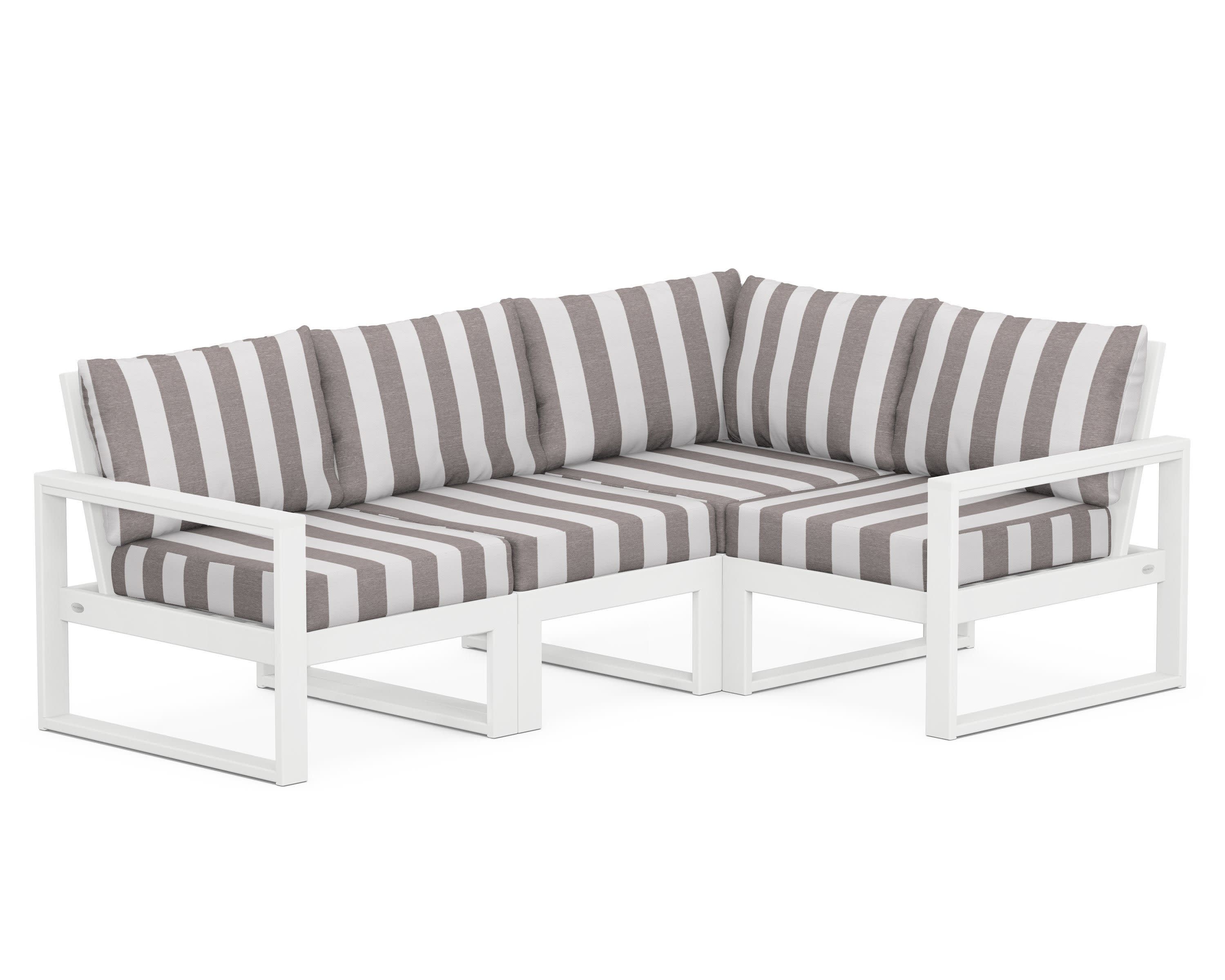 EDGE 4-Piece Modular Deep Seating Set in White / Cabana Stripe Grey Mist