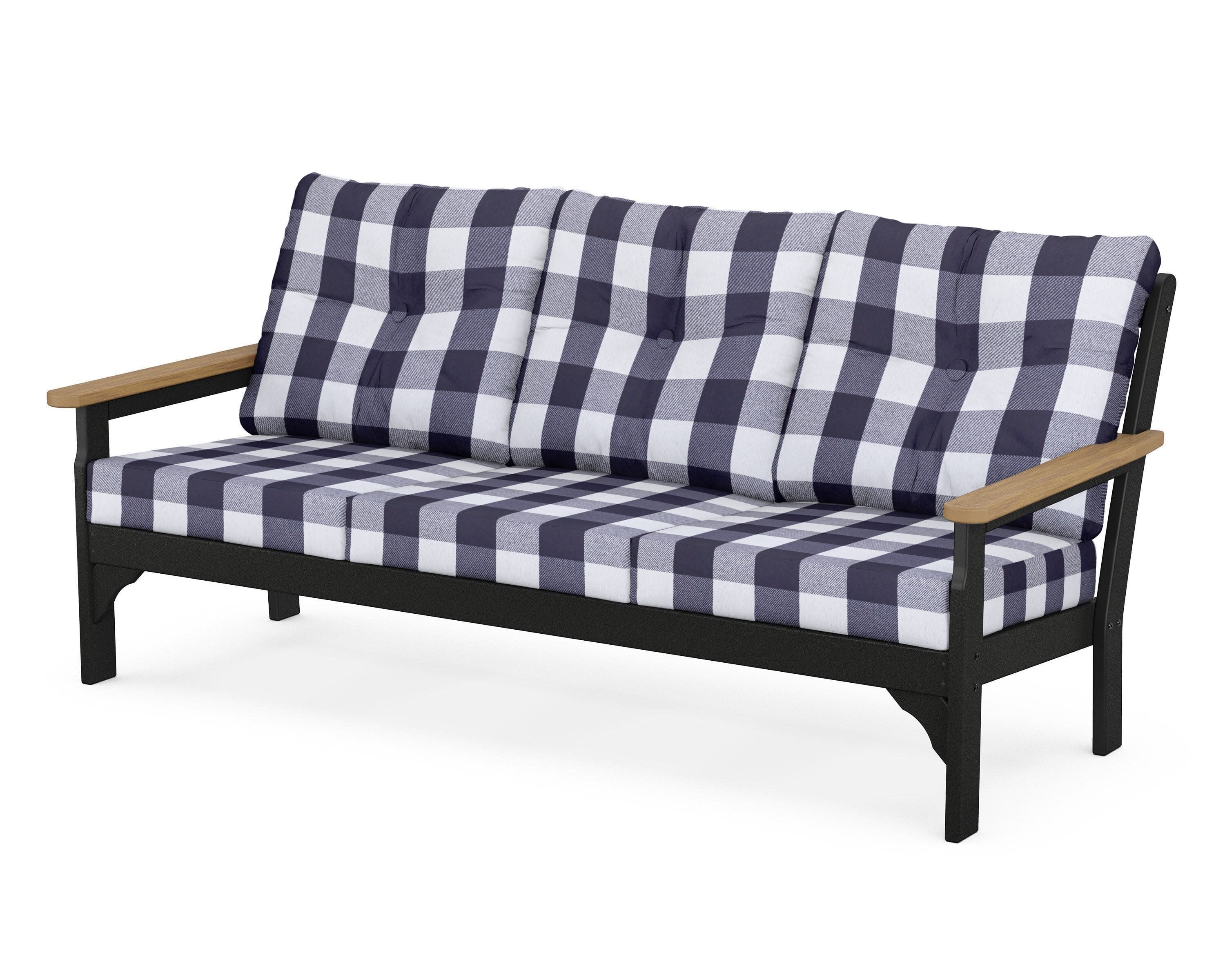 Vineyard Deep Seating Sofa in Black / Natural / Buffalo Plaid Navy