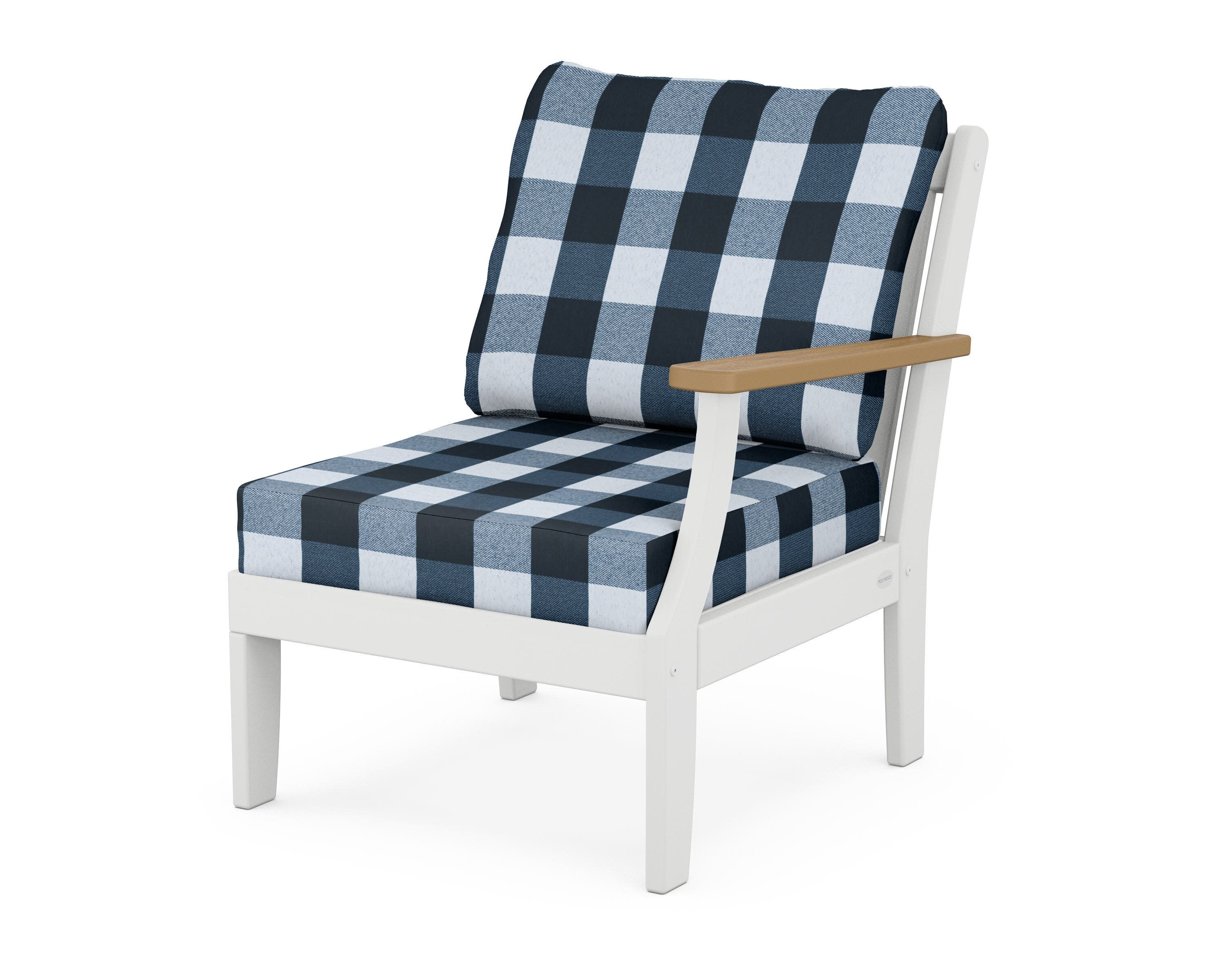 Braxton Modular Right Arm Chair in White / Natural / Buffalo Plaid Marine Indigo