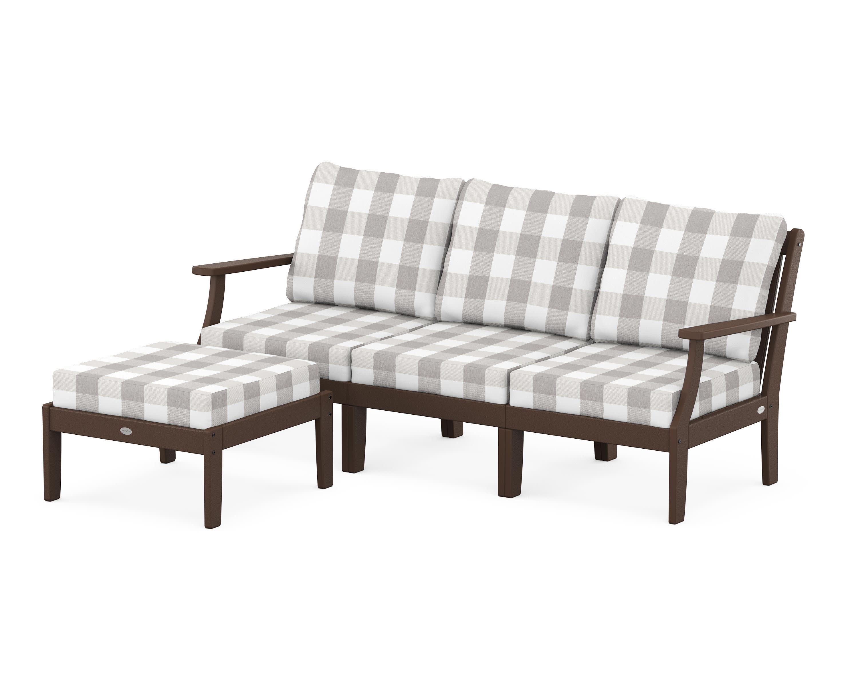 Braxton Modular 4-Piece Deep Seating Set with Ottoman in Mahogany / Buffalo Plaid Grey Mist
