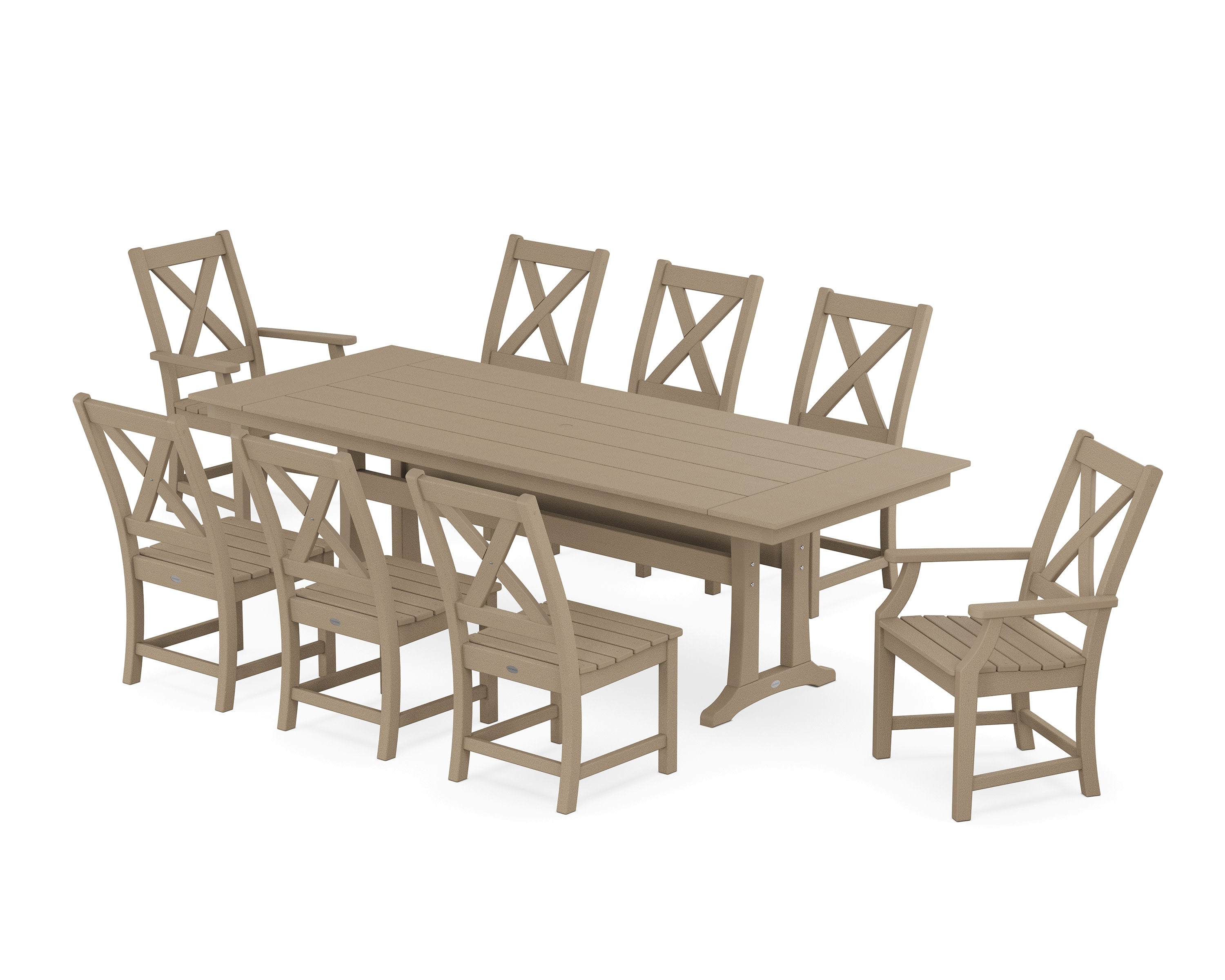 Braxton 9-Piece Farmhouse Dining Set with Trestle Legs in Vintage Sahara