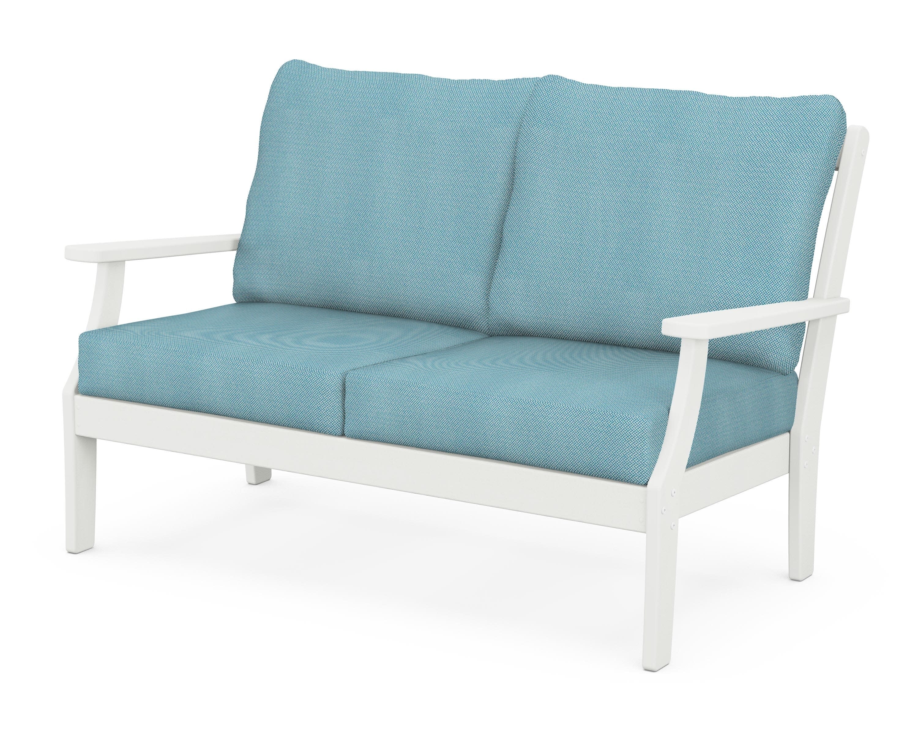 Braxton Deep Seating Loveseat in Vintage White / Lattice Sky Blue