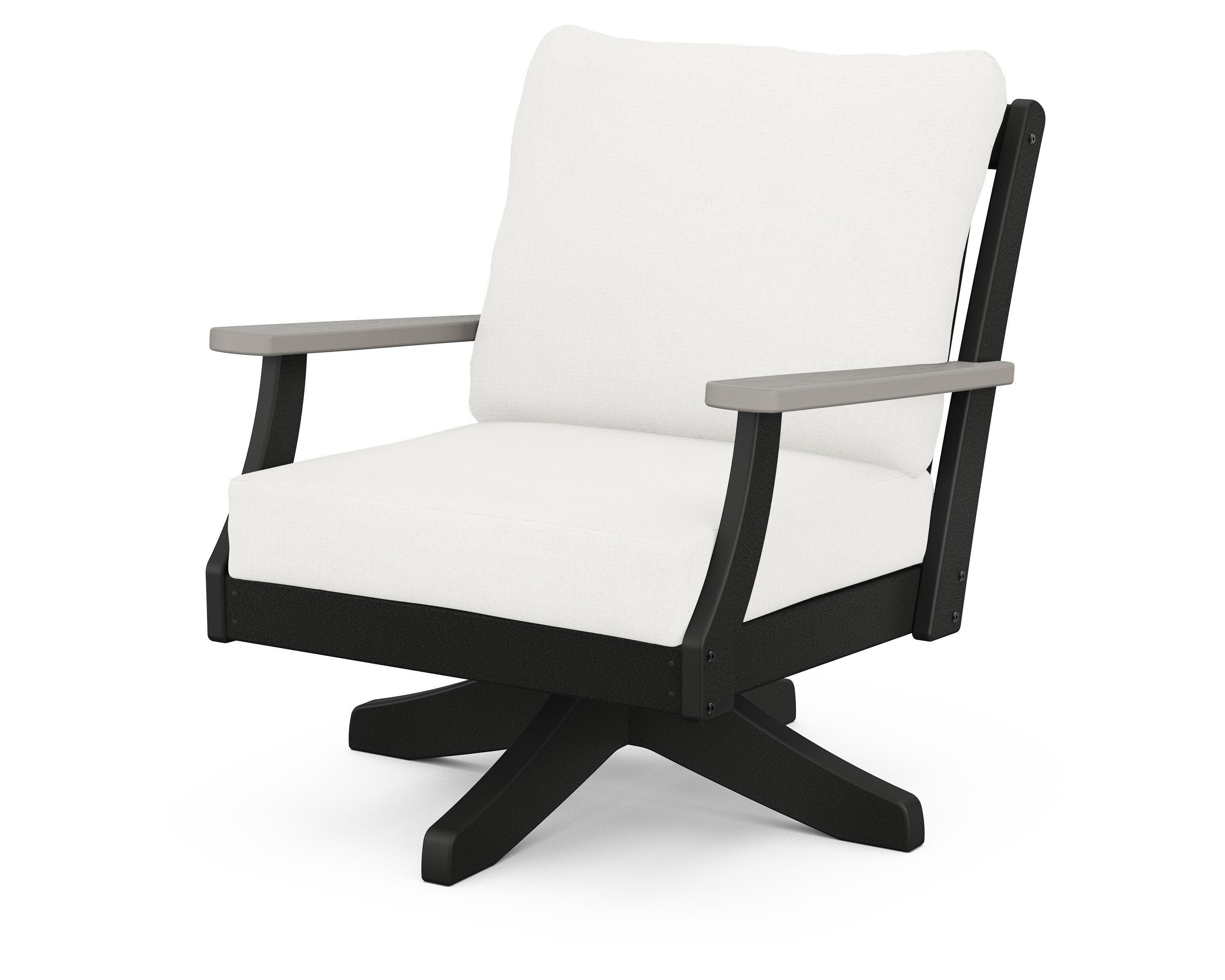 Braxton Deep Seating Swivel Chair in Black / Driftwood / Natural Linen
