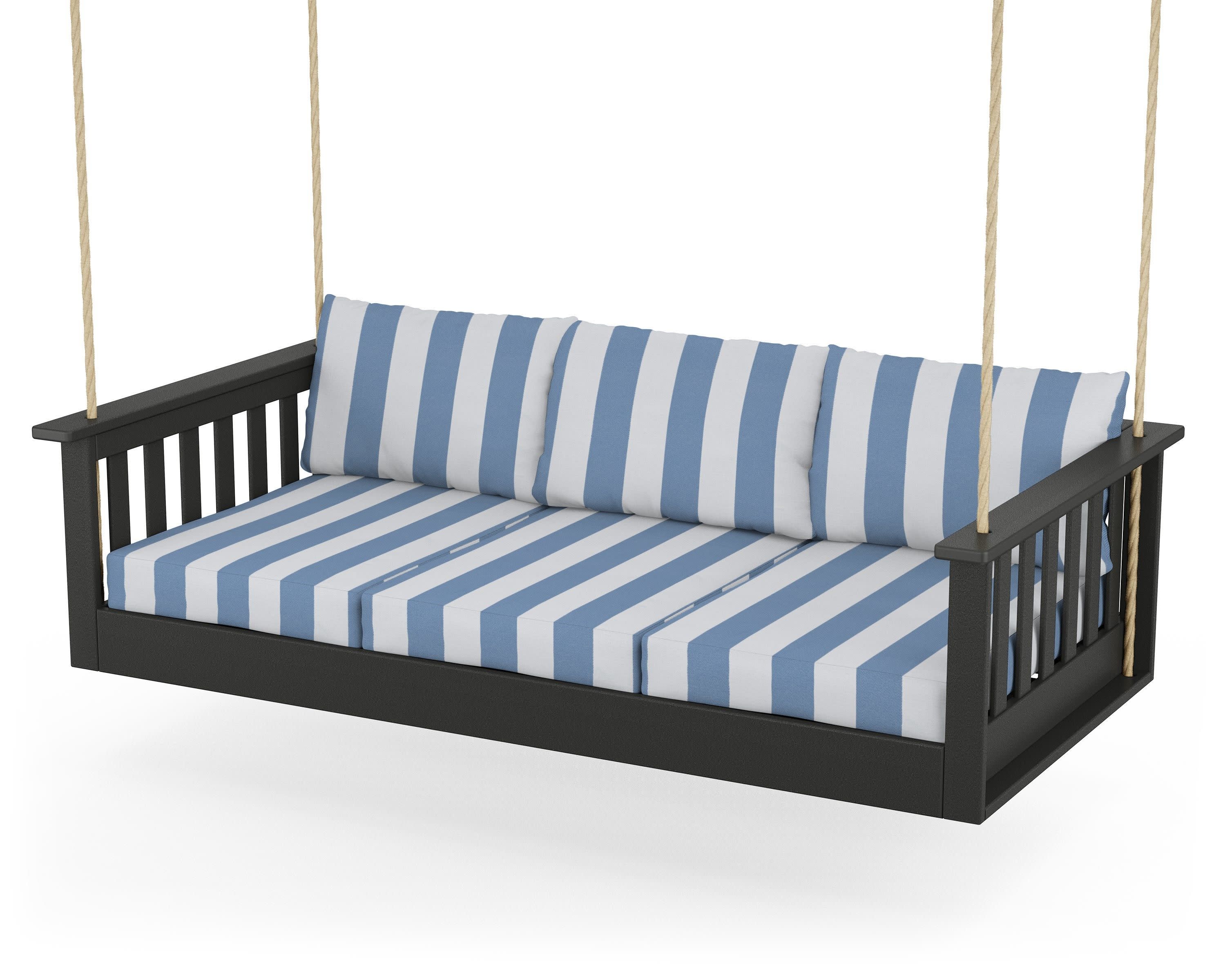 Vineyard Daybed Swing in Black / Cabana Stripe Sky Blue