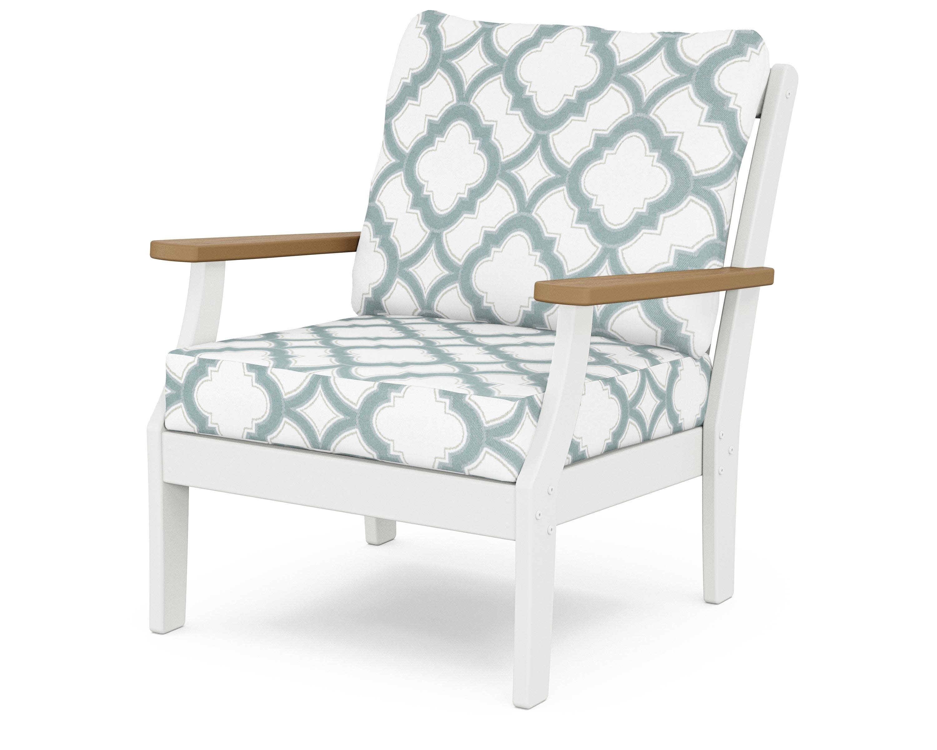 Braxton Deep Seating Chair in White / Natural / Trellis Glacier Spa