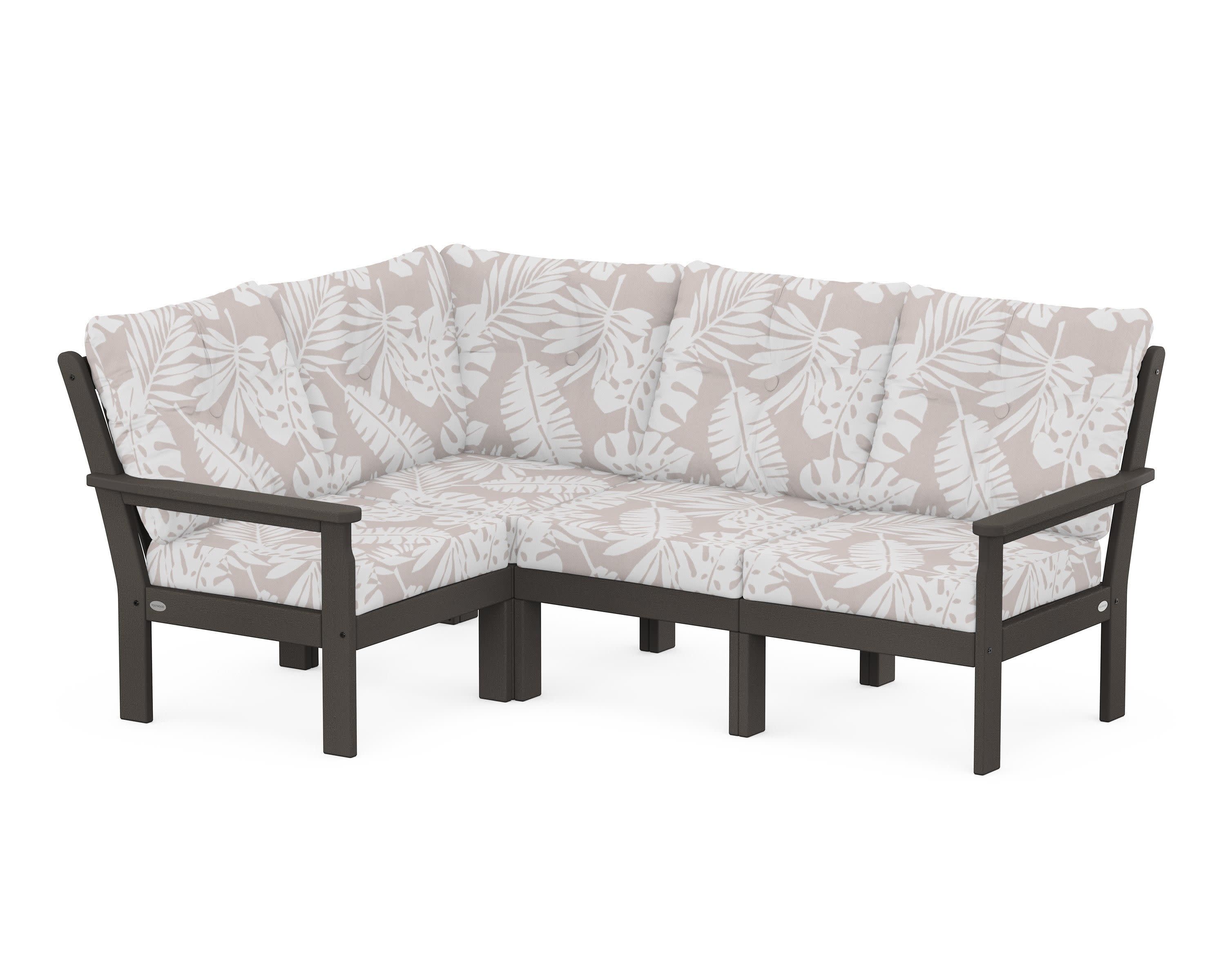 Vineyard 4-Piece Sectional in Vintage Coffee / Leaf Dune Burlap
