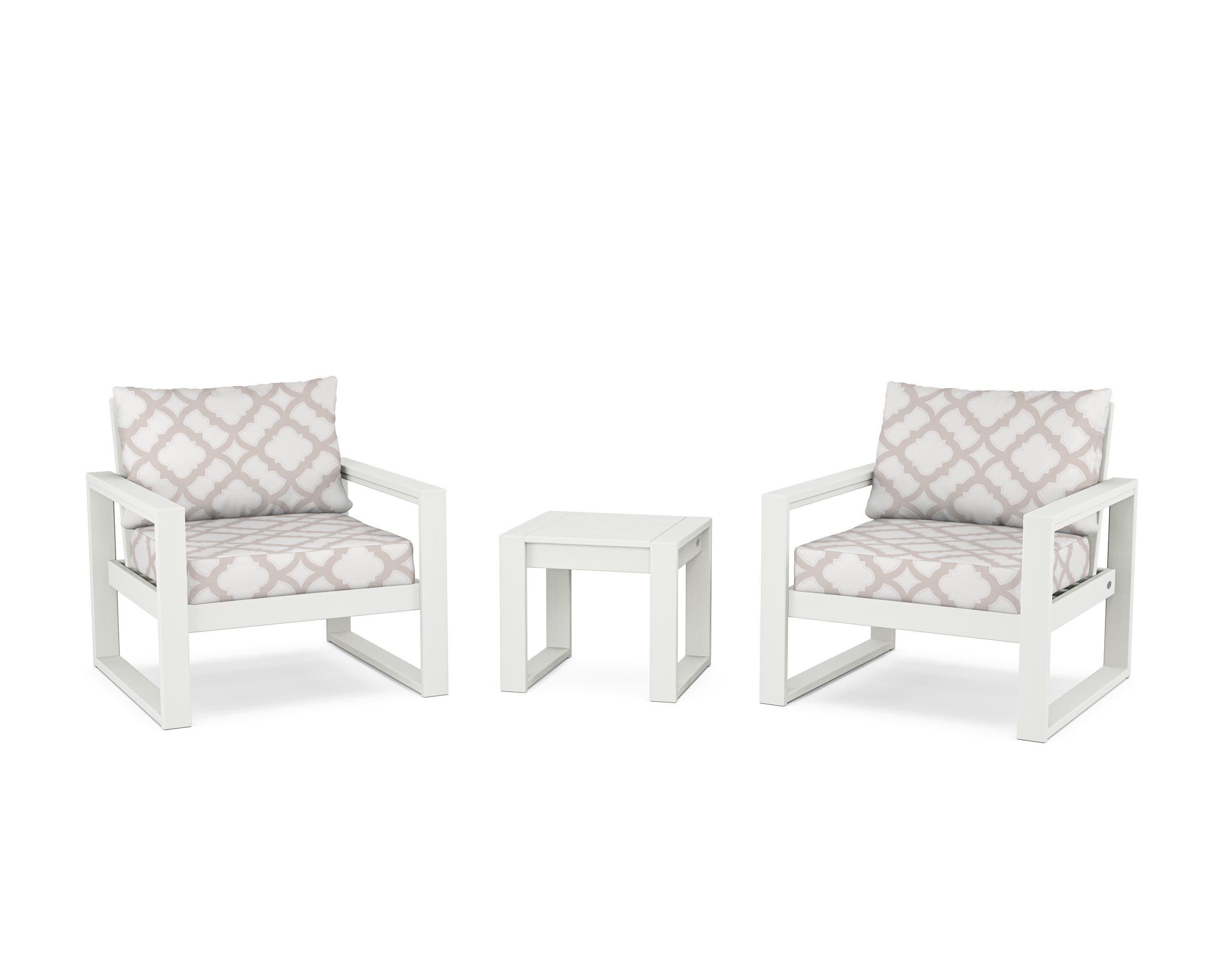 EDGE Sectional 3-Piece Deep Seating Set in Vintage White / Trellis Dune Burlap