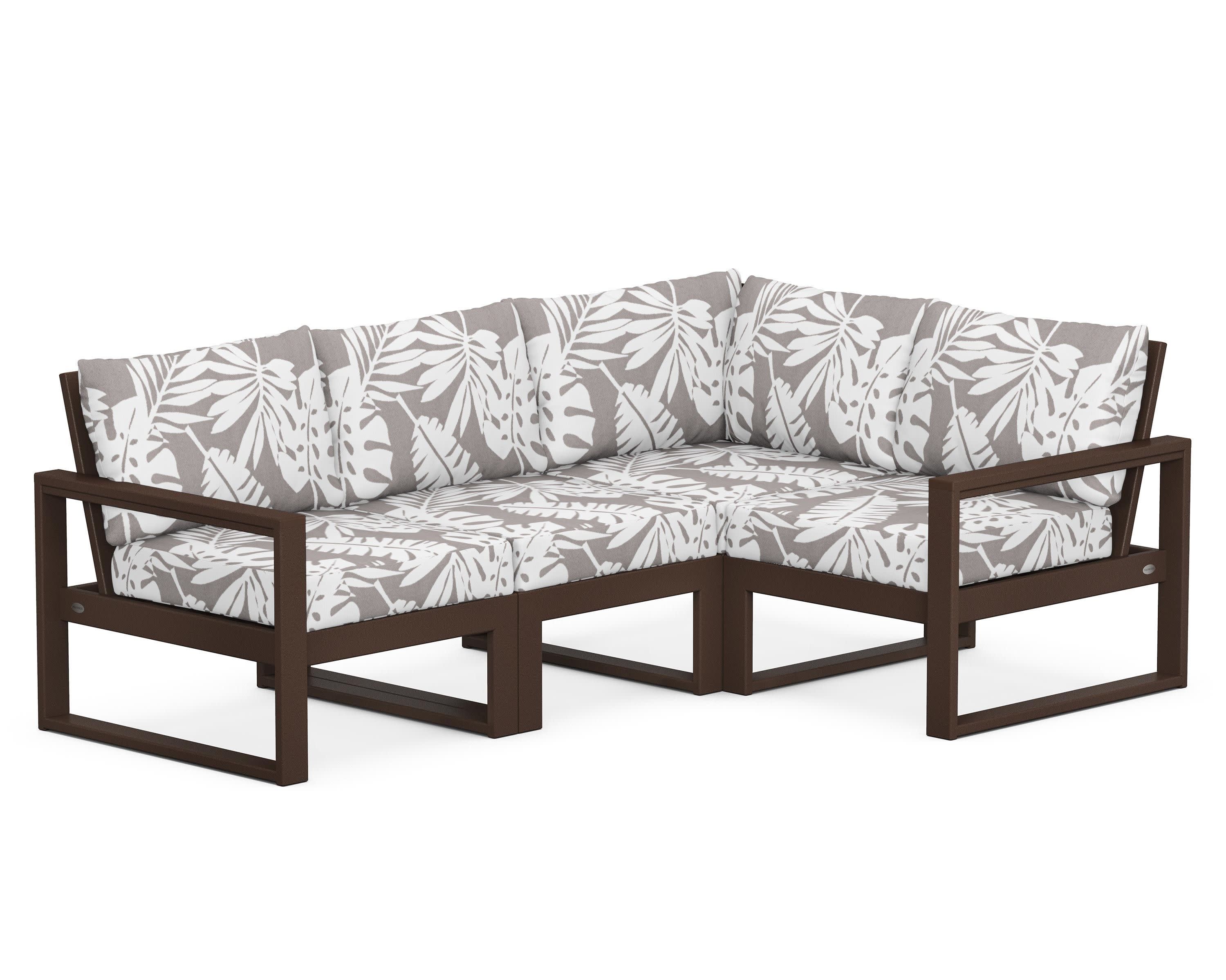 EDGE 4-Piece Modular Deep Seating Set in Mahogany / Leaf Grey Mist