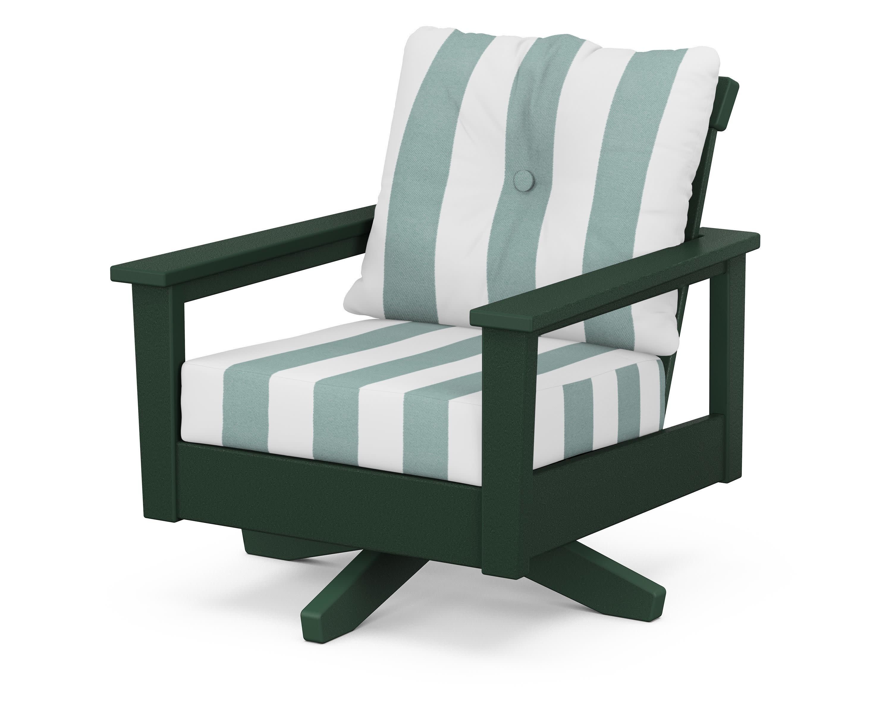 Prescott Deep Seating Swivel Chair in Green / Cabana Stripe Glacier Spa