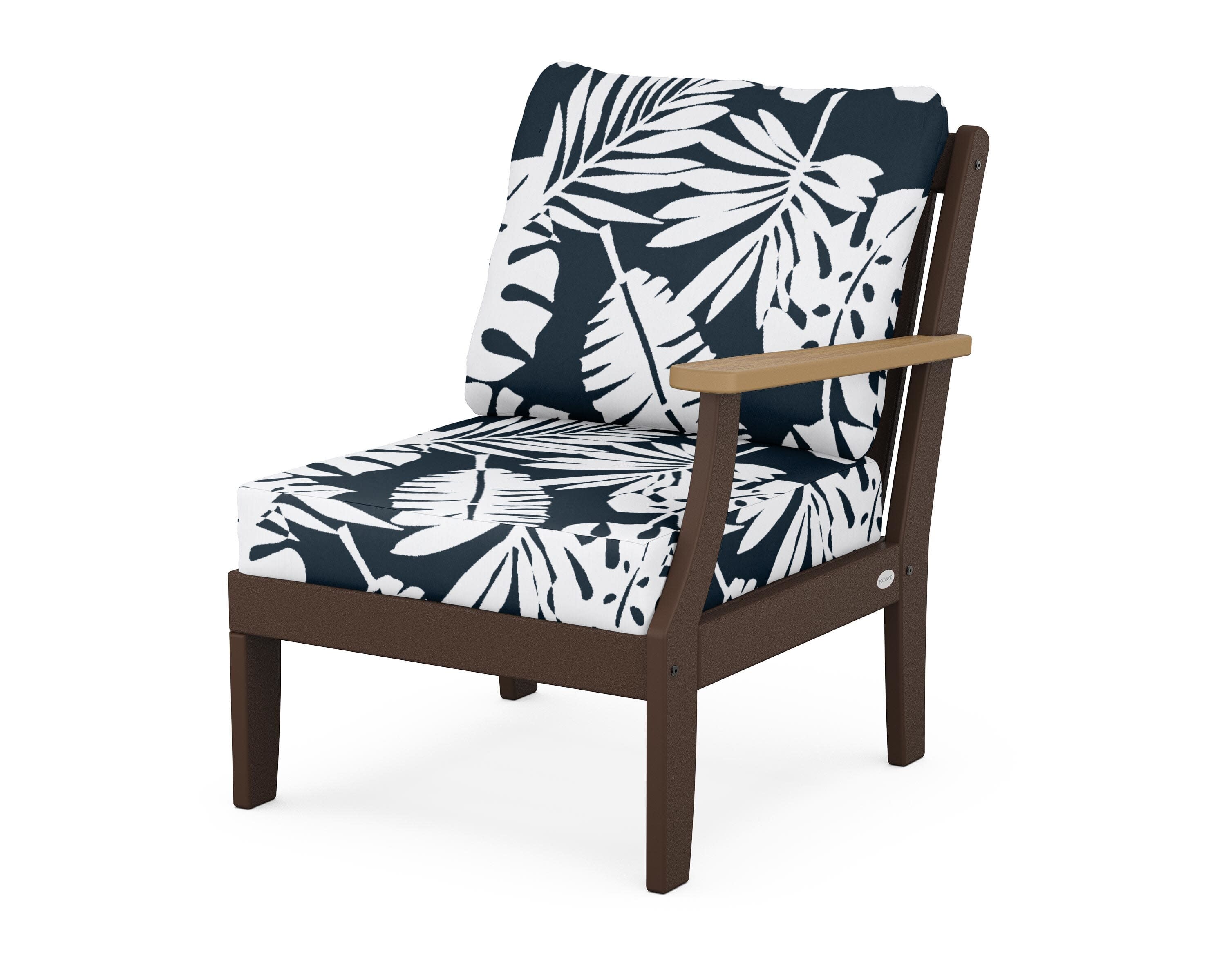 Braxton Modular Right Arm Chair in Mahogany / Natural / Leaf Marine Indigo