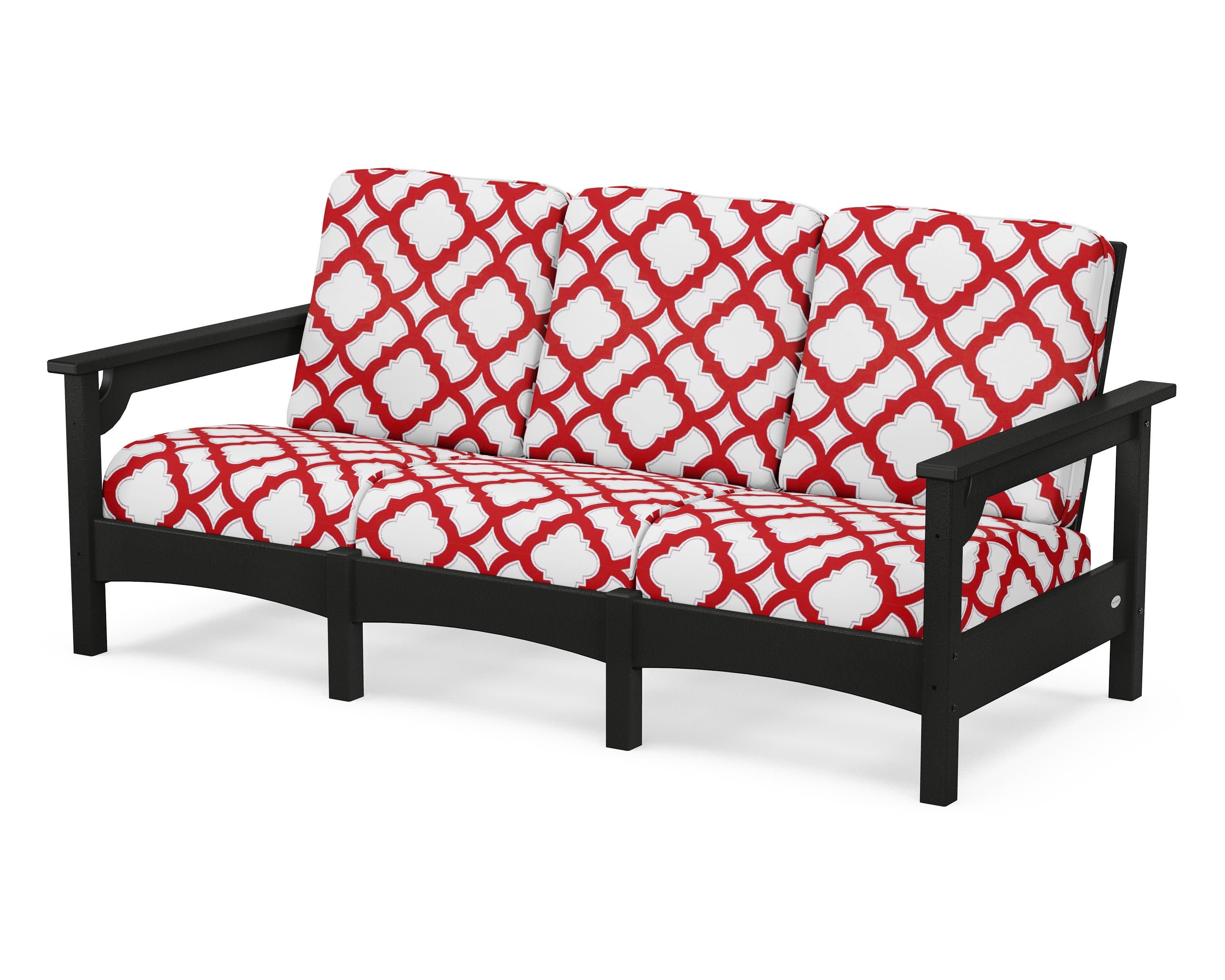 Club Sofa in Black / Trellis Crimson