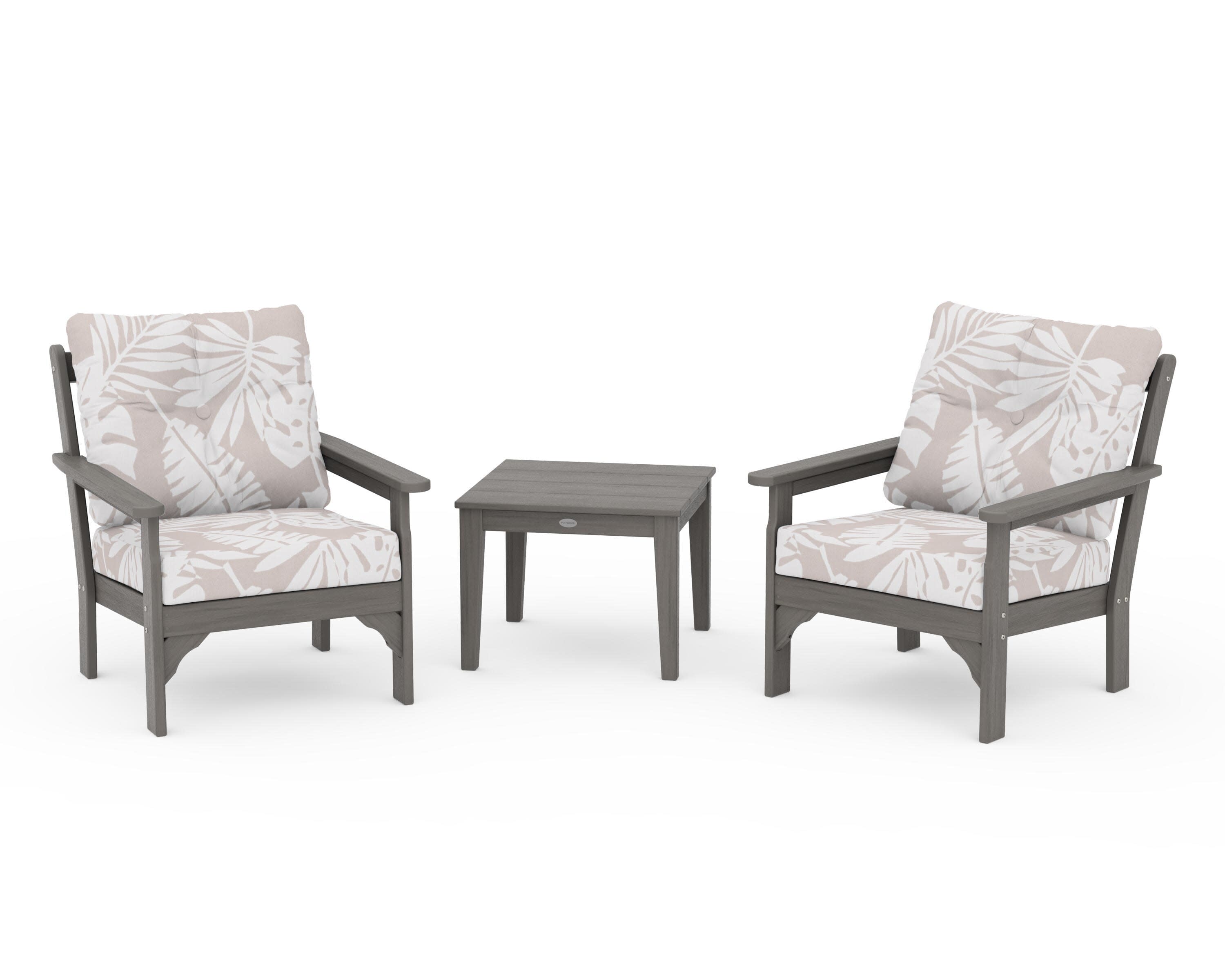 Vineyard 3-Piece Deep Seating Set in Driftwood / Leaf Dune Burlap