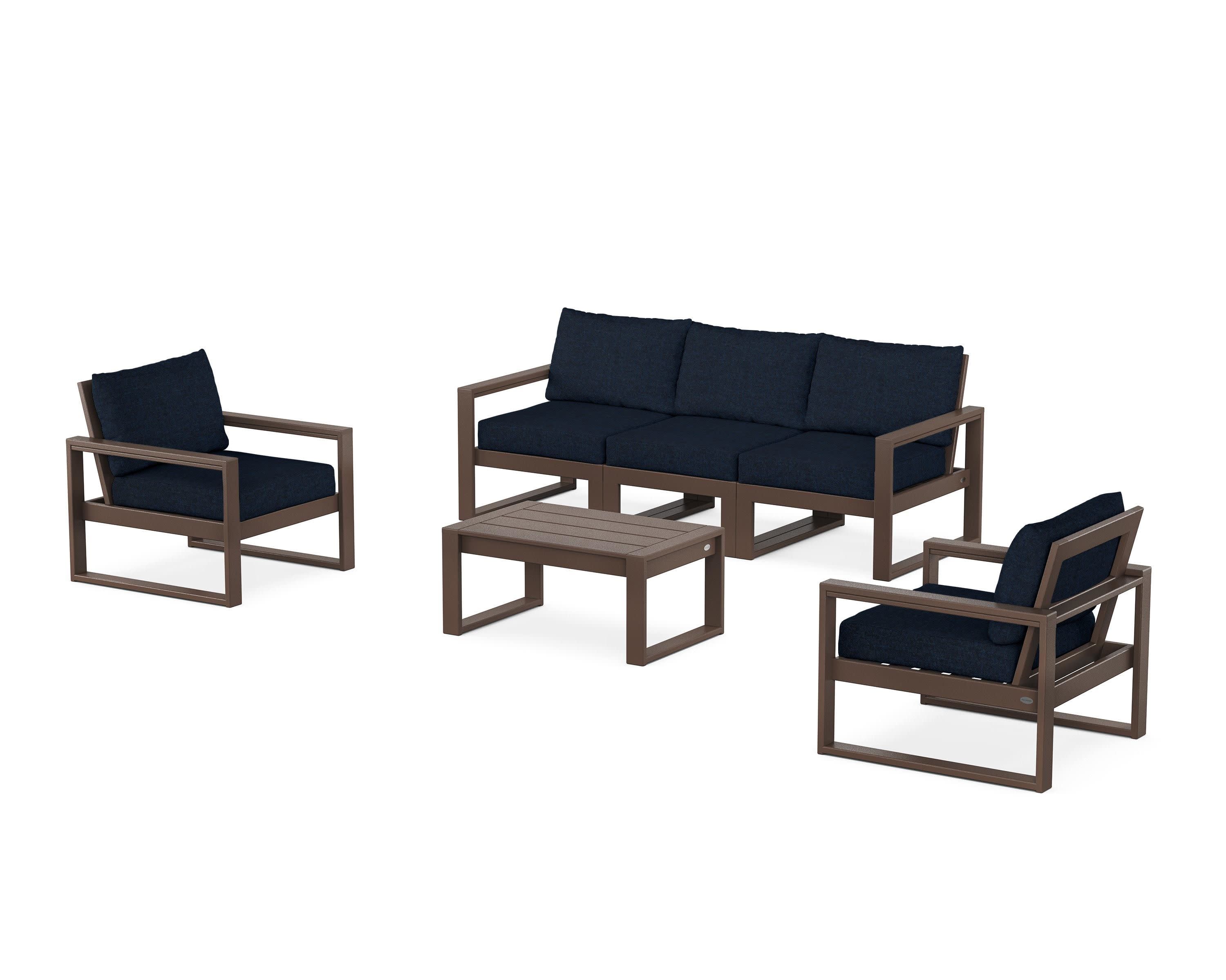EDGE Sectional 4-Piece Deep Seating Set with Sofa in Mahogany / Marine Indigo