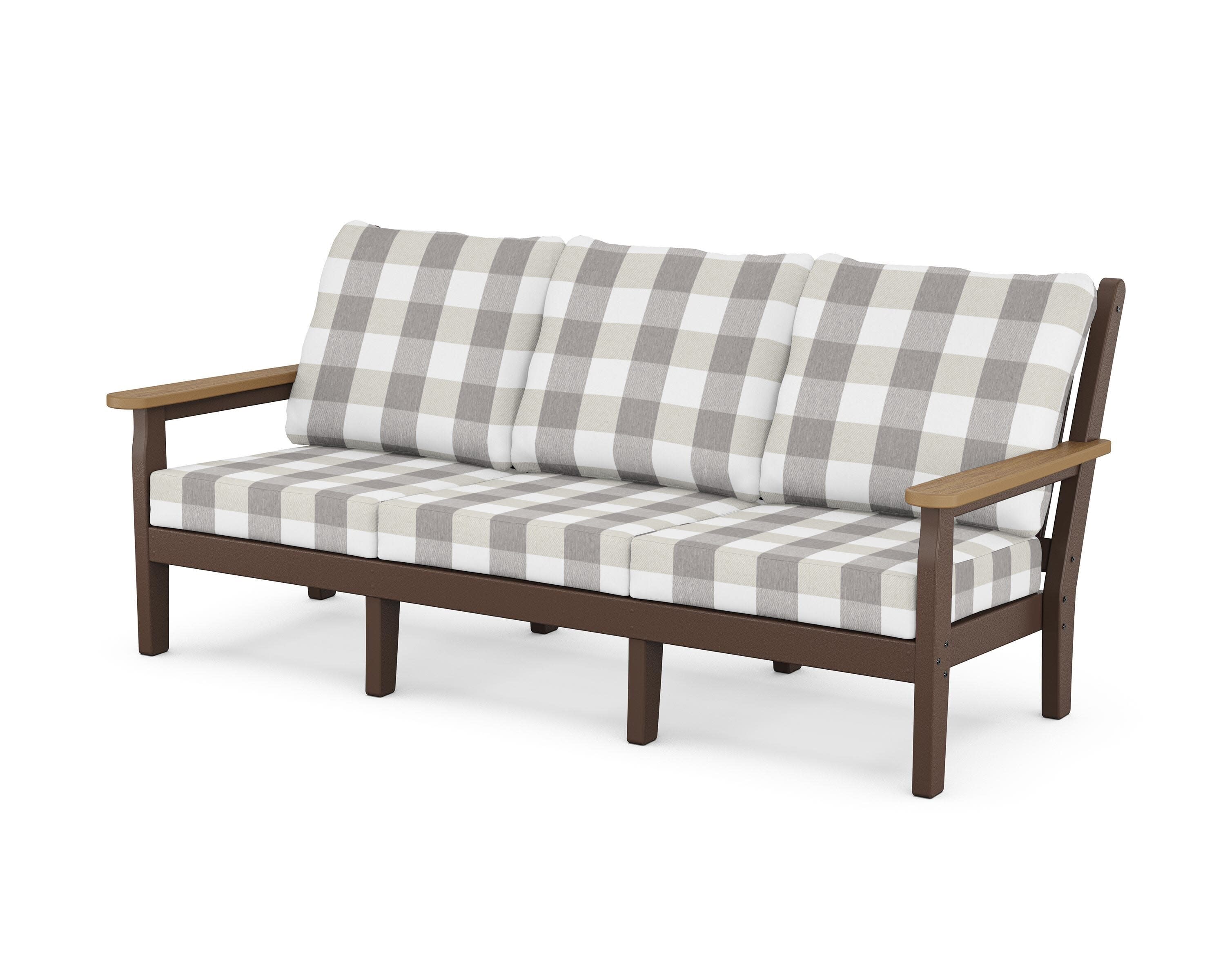 Chippendale Deep Seating Sofa in Mahogany / Natural / Buffalo Plaid Grey Mist