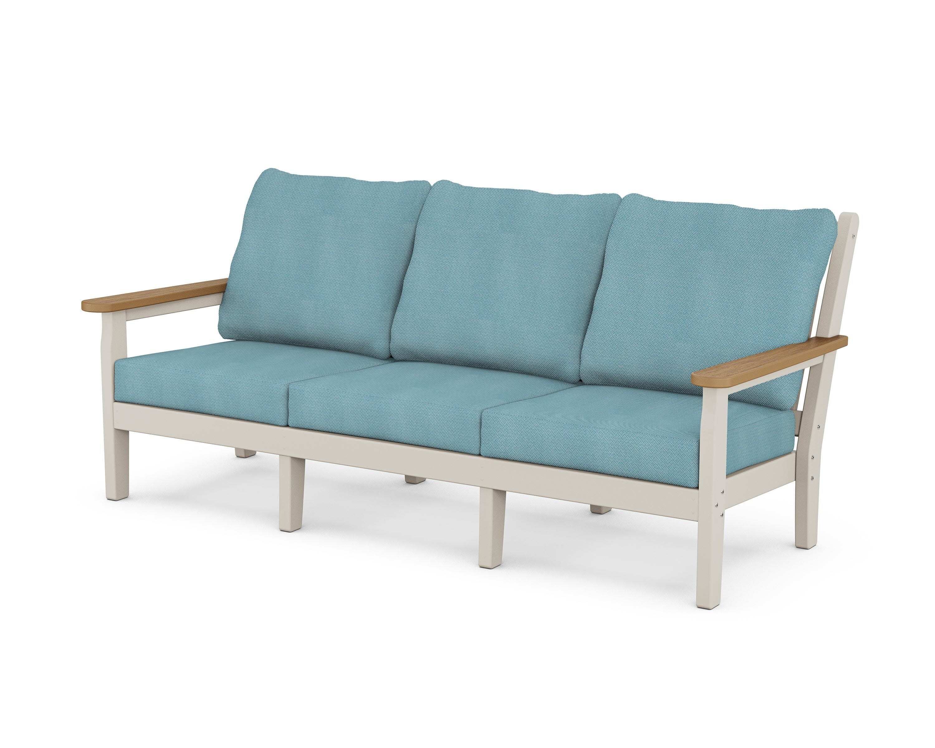 Chippendale Deep Seating Sofa in Sand / Natural / Lattice Sky Blue