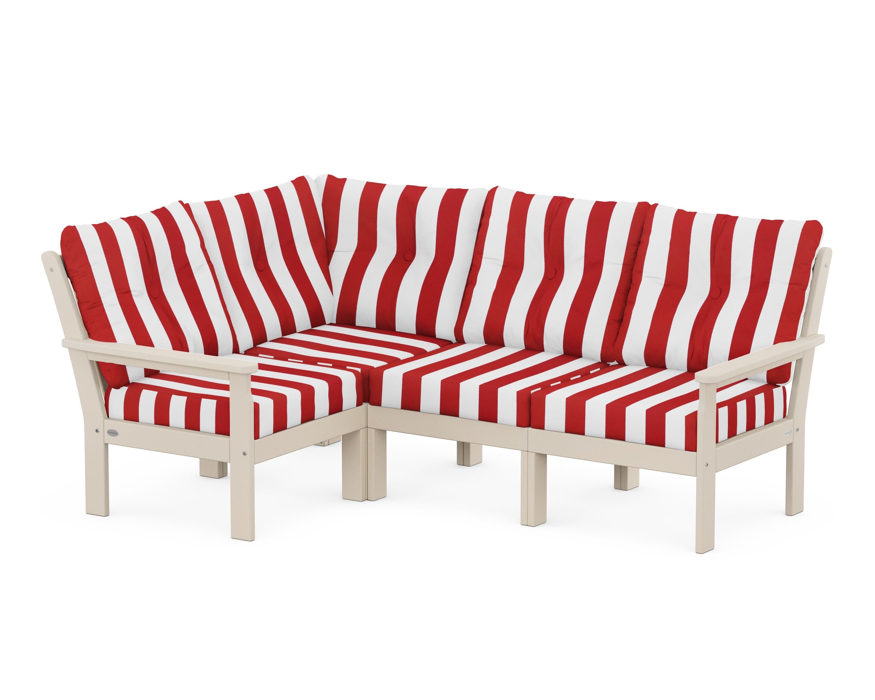 Vineyard 4-Piece Sectional in Sand / Cabana Stripe Crimson