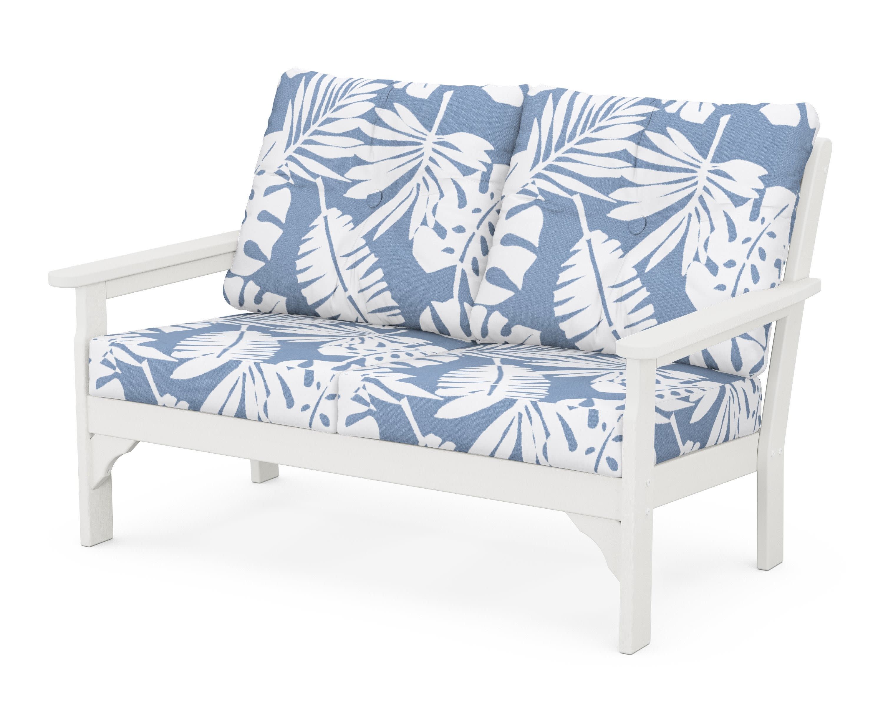 Vineyard Deep Seating Loveseat in Vintage White / Leaf Sky Blue