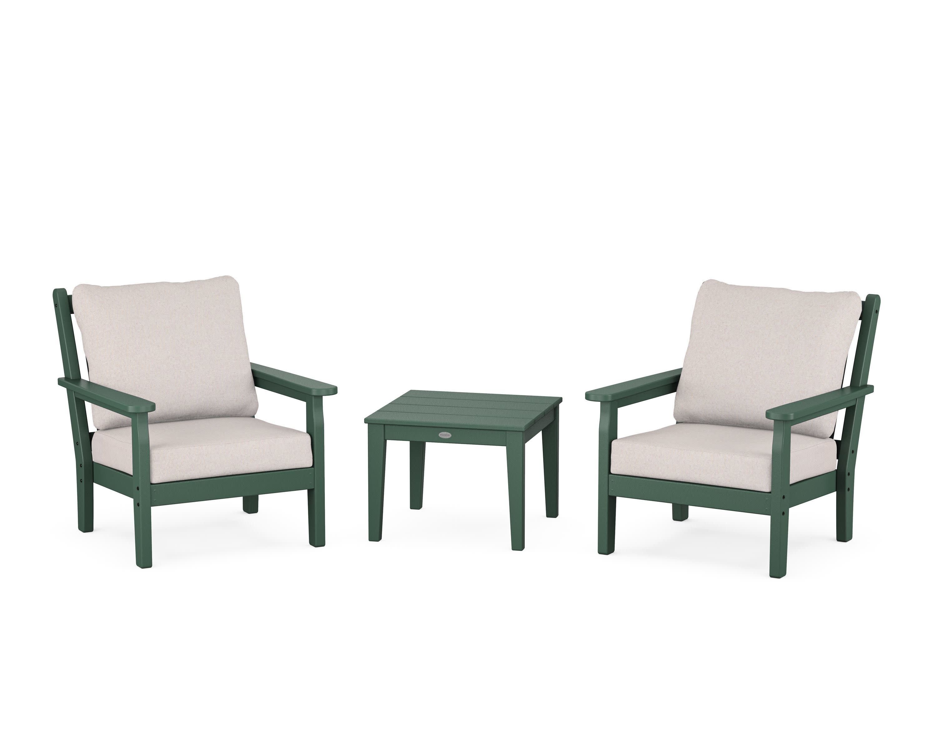 Chippendale 3-Piece Deep Seating Set in Green / Dune Burlap
