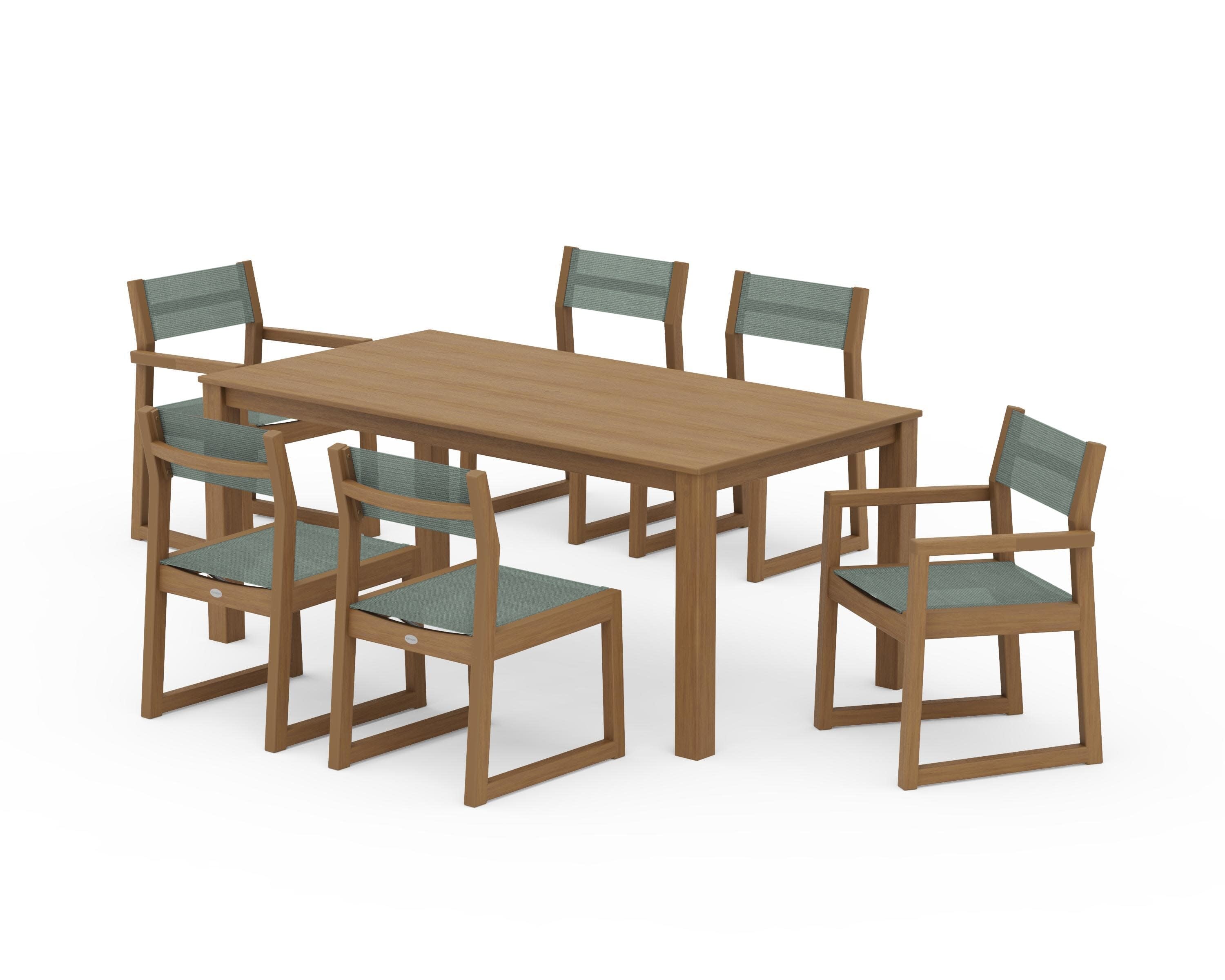EDGE Sling 7-Piece Parsons Dining Set in Natural / Dupioni Sea Mist Sling