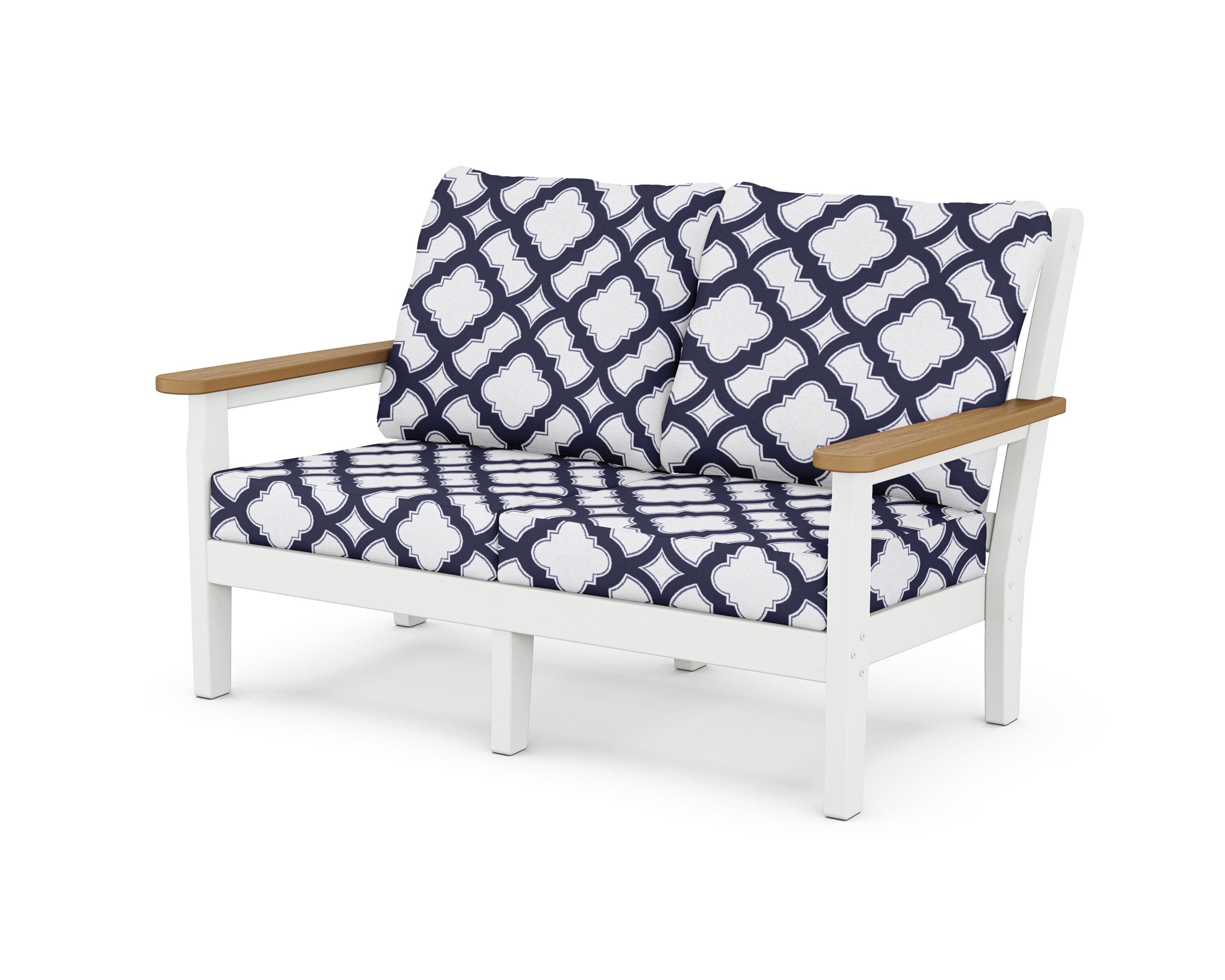 Chippendale Deep Seating Loveseat in White / Natural / Trellis Navy