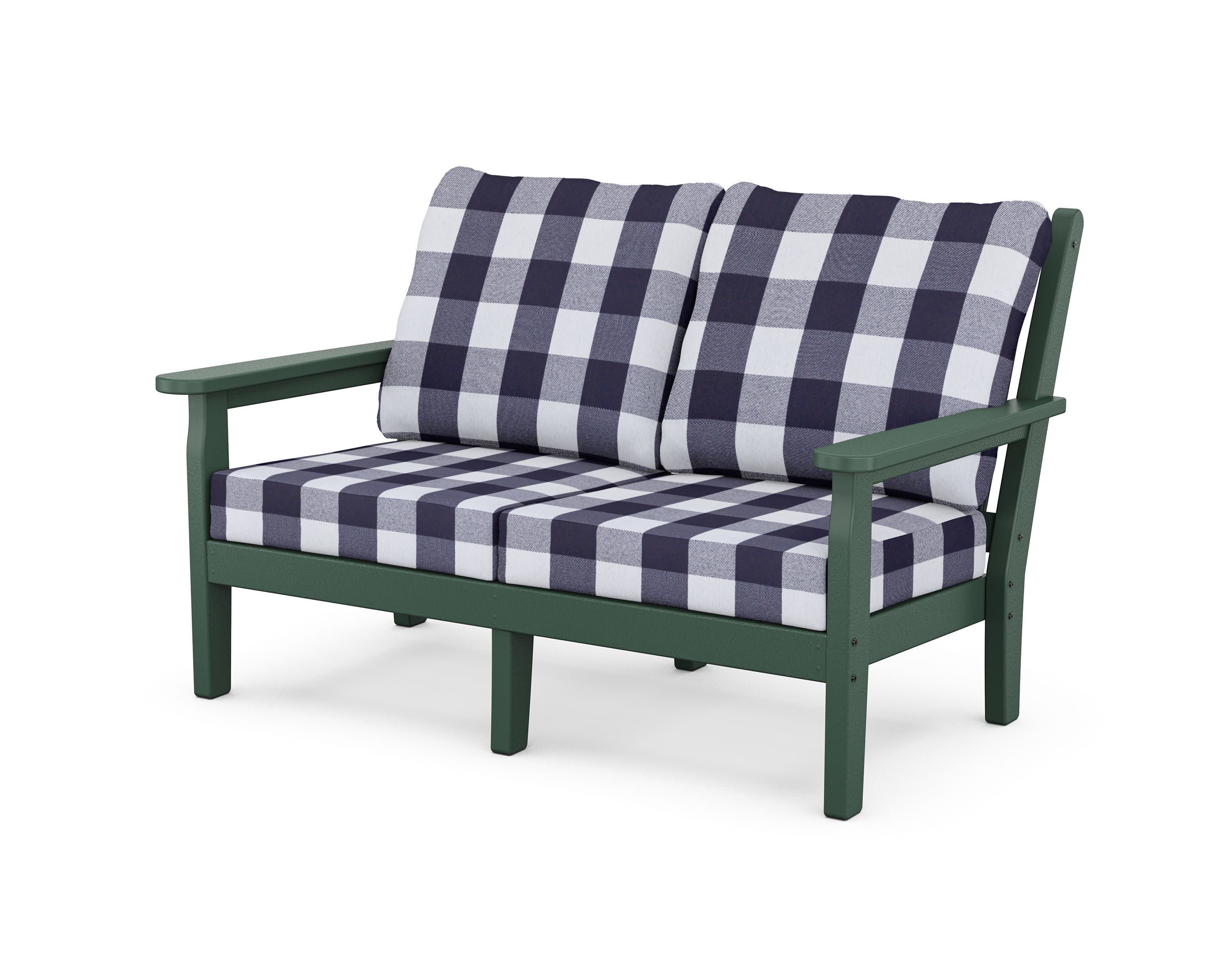 Chippendale Deep Seating Loveseat in Green / Buffalo Plaid Navy
