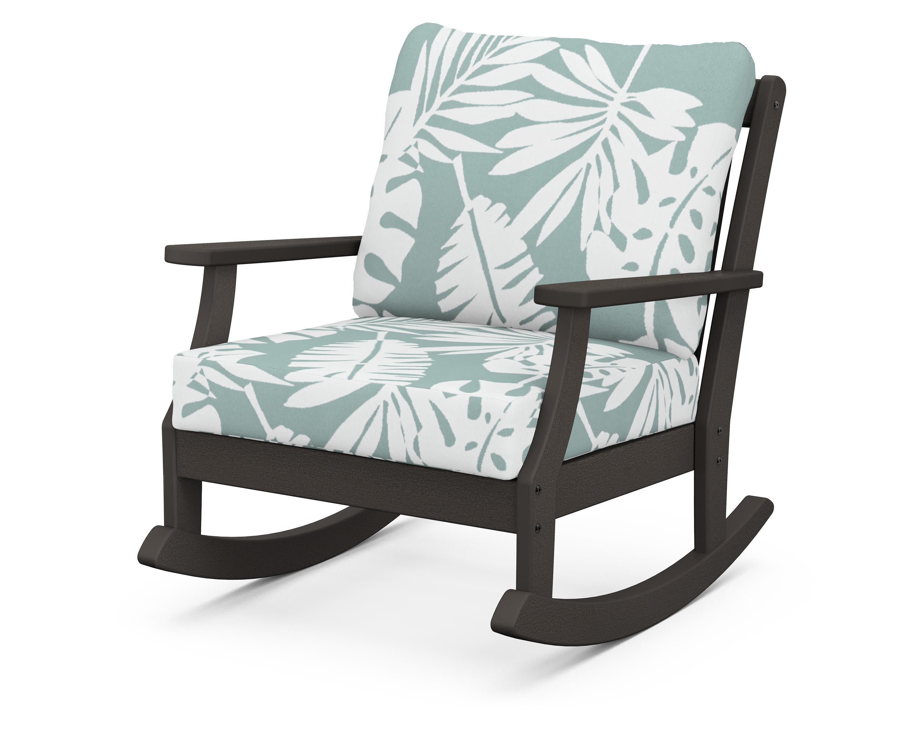 Braxton Deep Seating Rocking Chair in Vintage Coffee / Leaf Glacier Spa