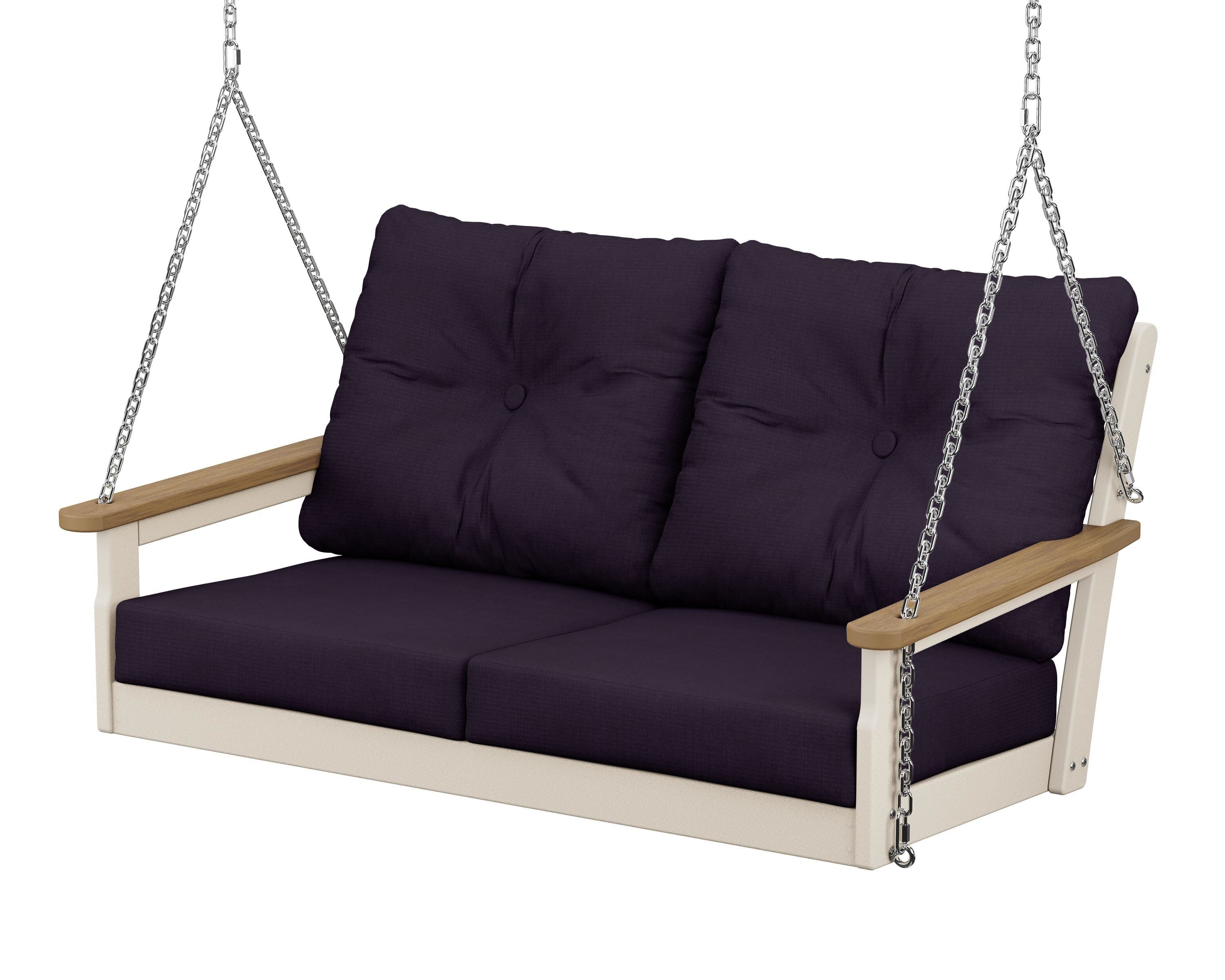 Vineyard Deep Seating Swing in Sand / Natural / Navy Linen