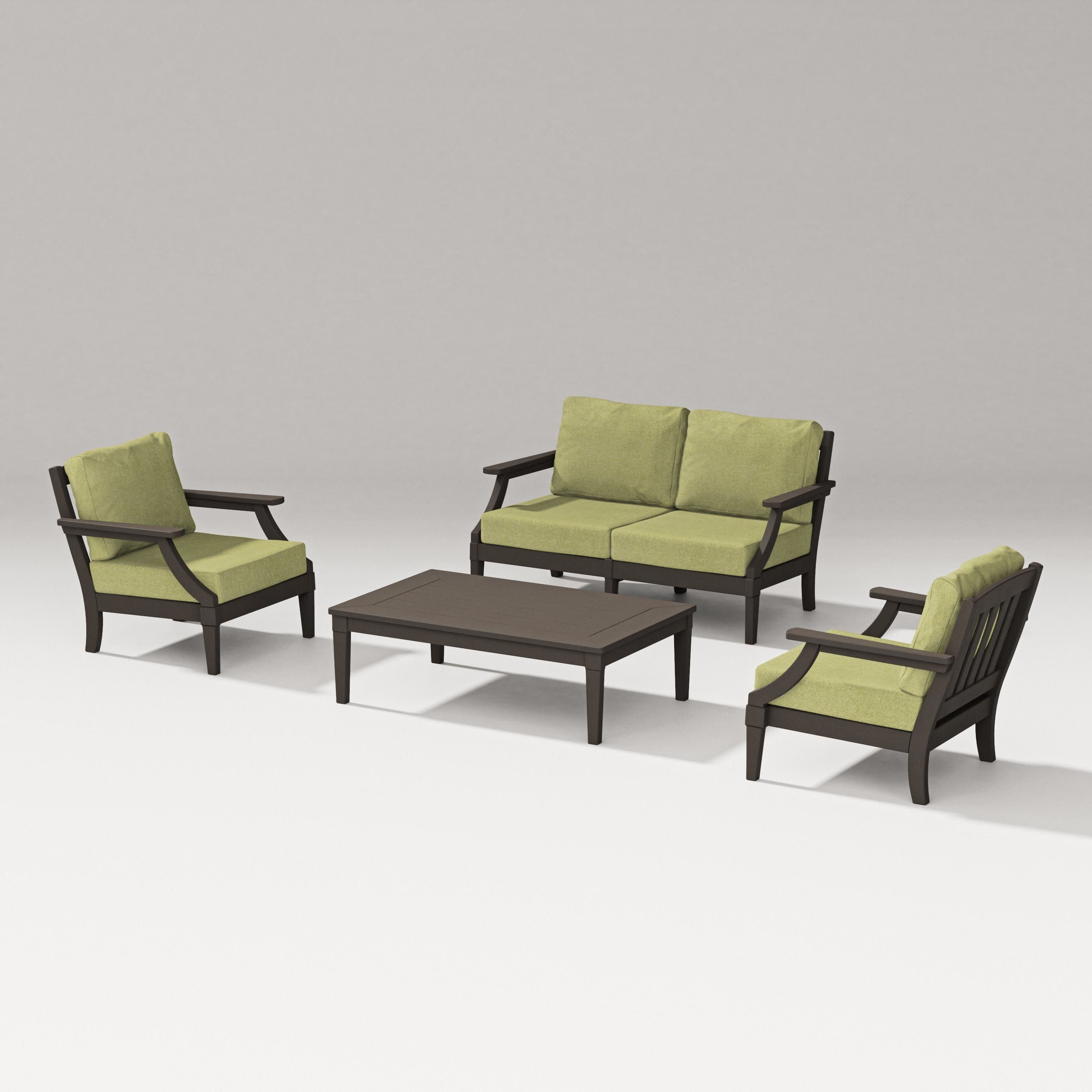 Estate Lounge 4-Piece Loveseat Set in Vintage Coffee / Chartreuse Boucle