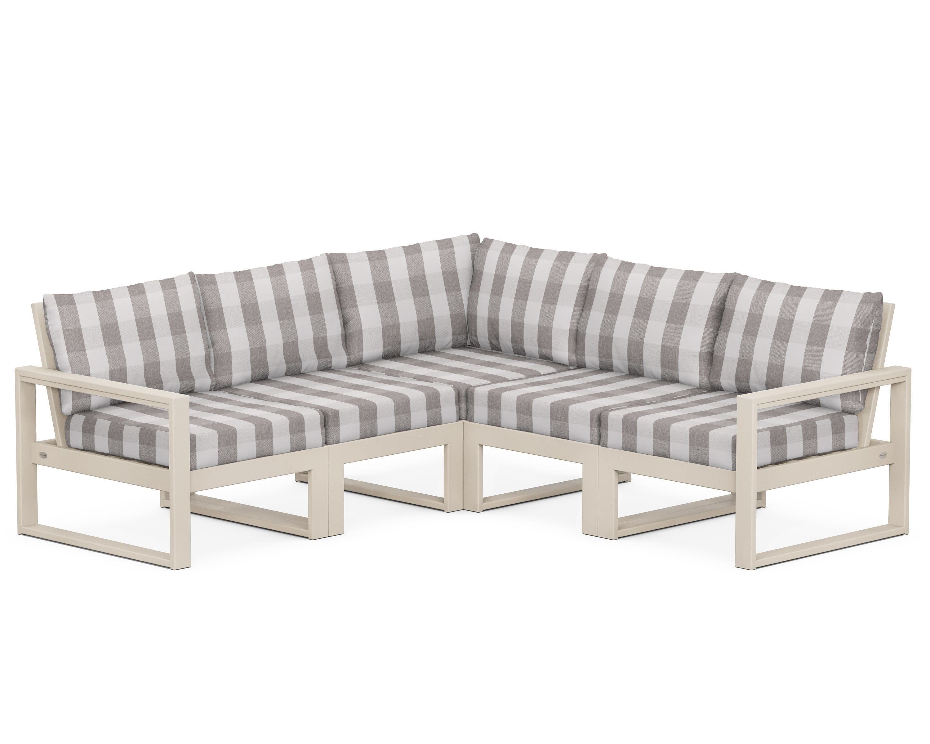EDGE 5-Piece Modular Deep Seating Set in Sand / Buffalo Plaid Grey Mist