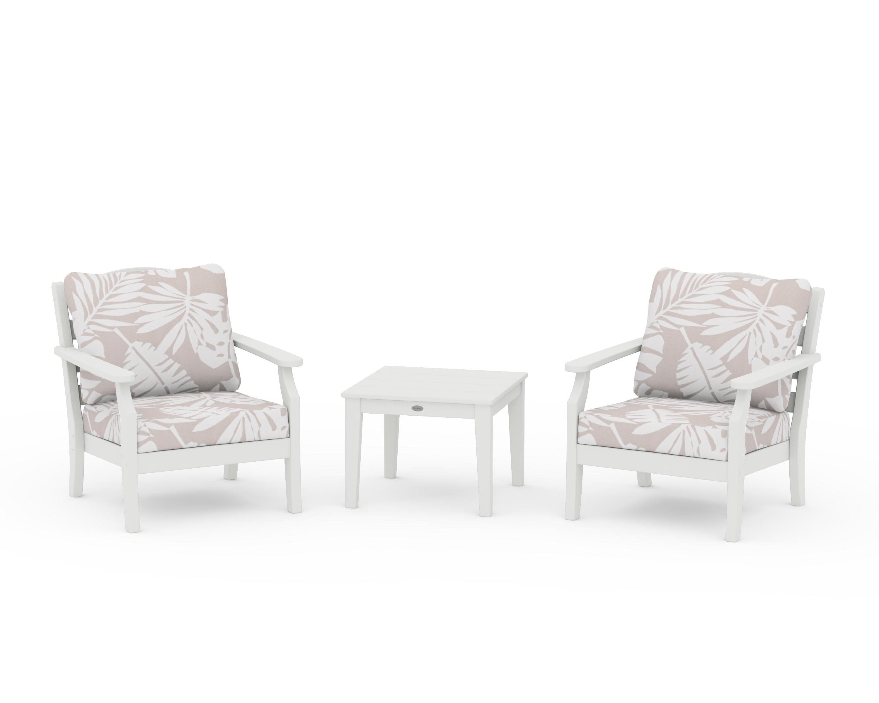 Savannah 3-Piece Deep Seating Set in Vintage White / Leaf Dune Burlap
