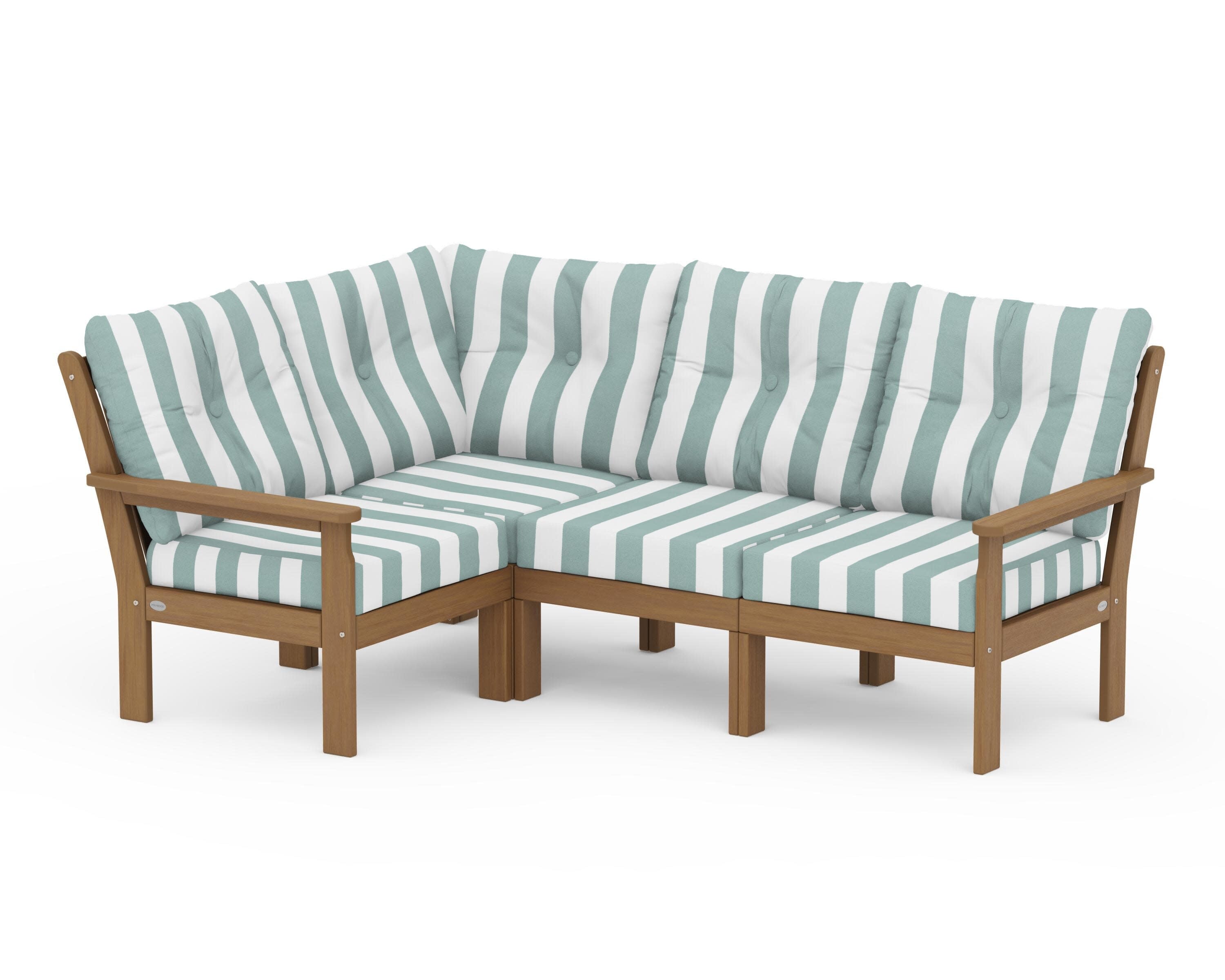Vineyard 4-Piece Sectional in Natural / Cabana Stripe Glacier Spa