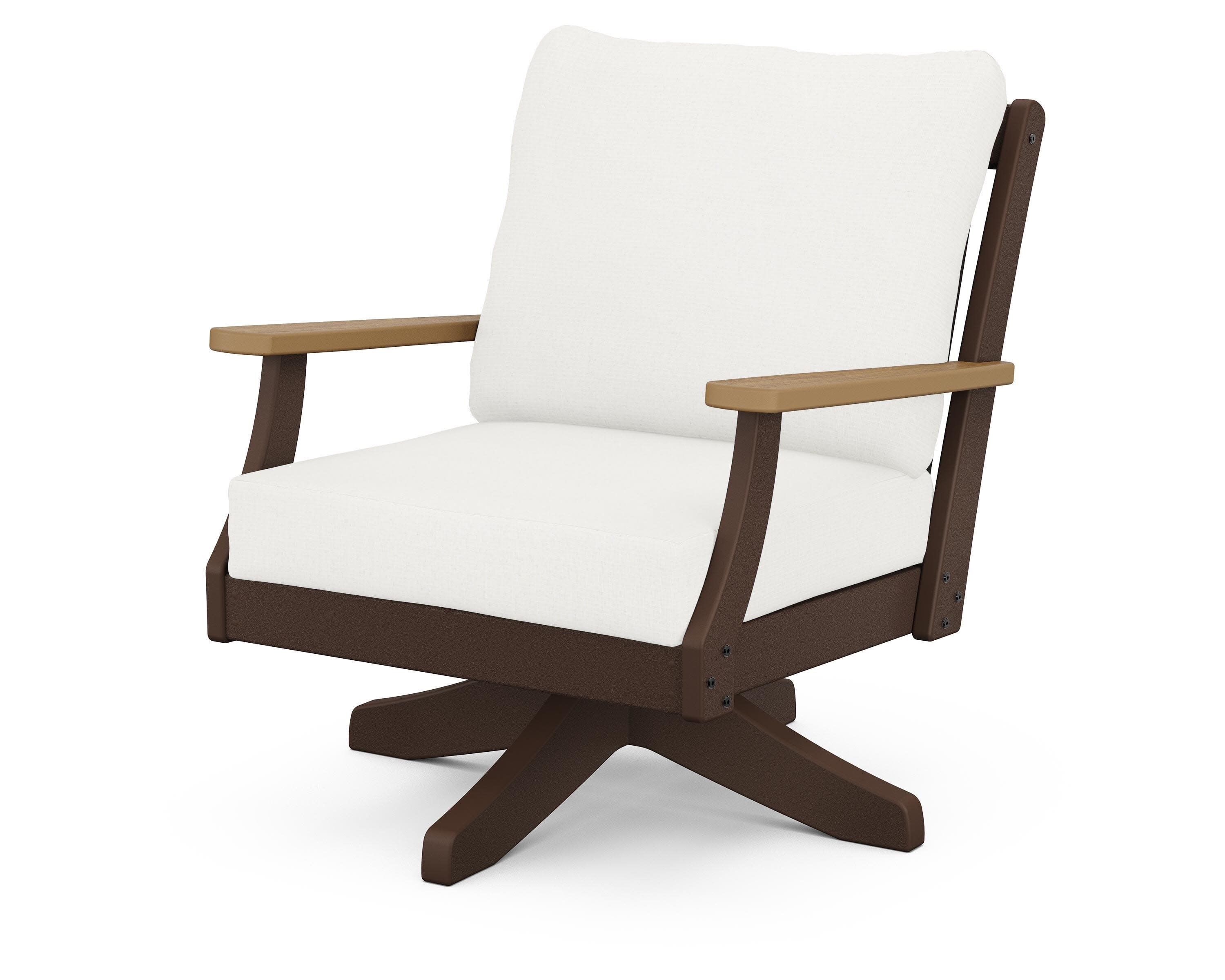 Braxton Deep Seating Swivel Chair in Mahogany / Natural / Natural Linen