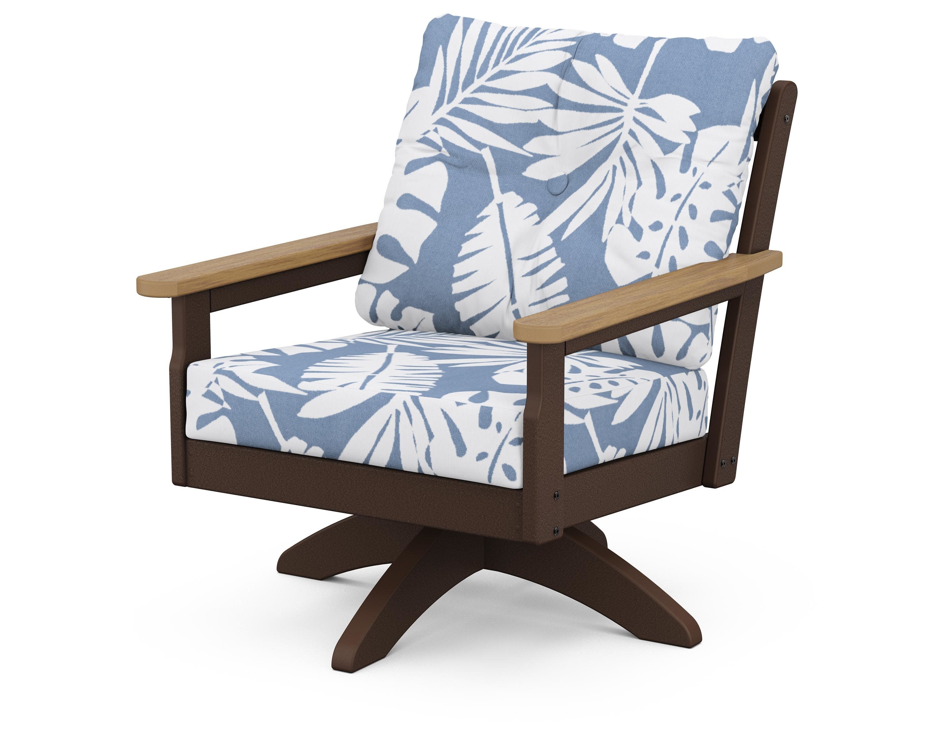 Vineyard Deep Seating Swivel Chair in Mahogany / Natural / Leaf Sky Blue