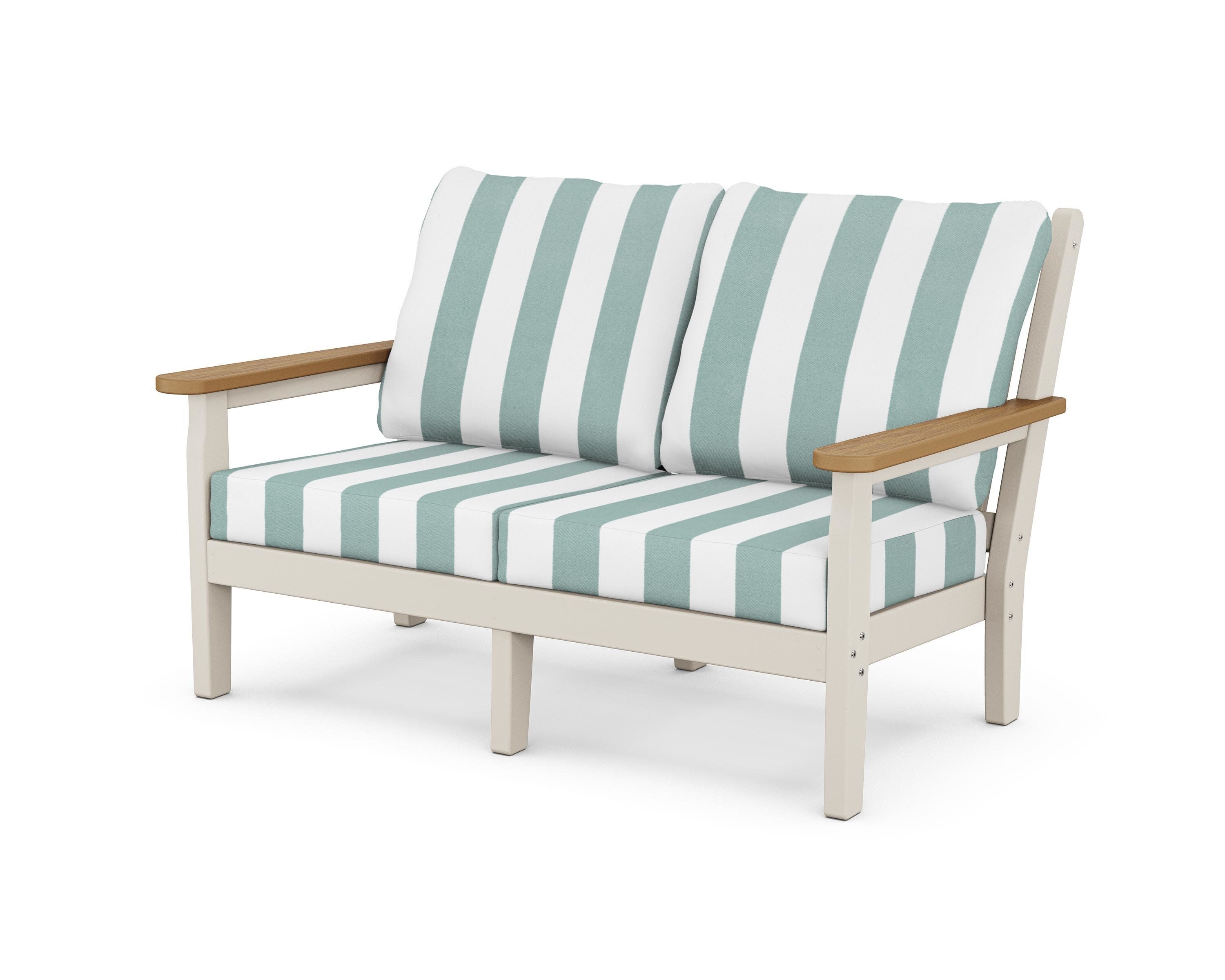 Chippendale Deep Seating Loveseat in Sand / Natural / Cabana Stripe Glacier Spa