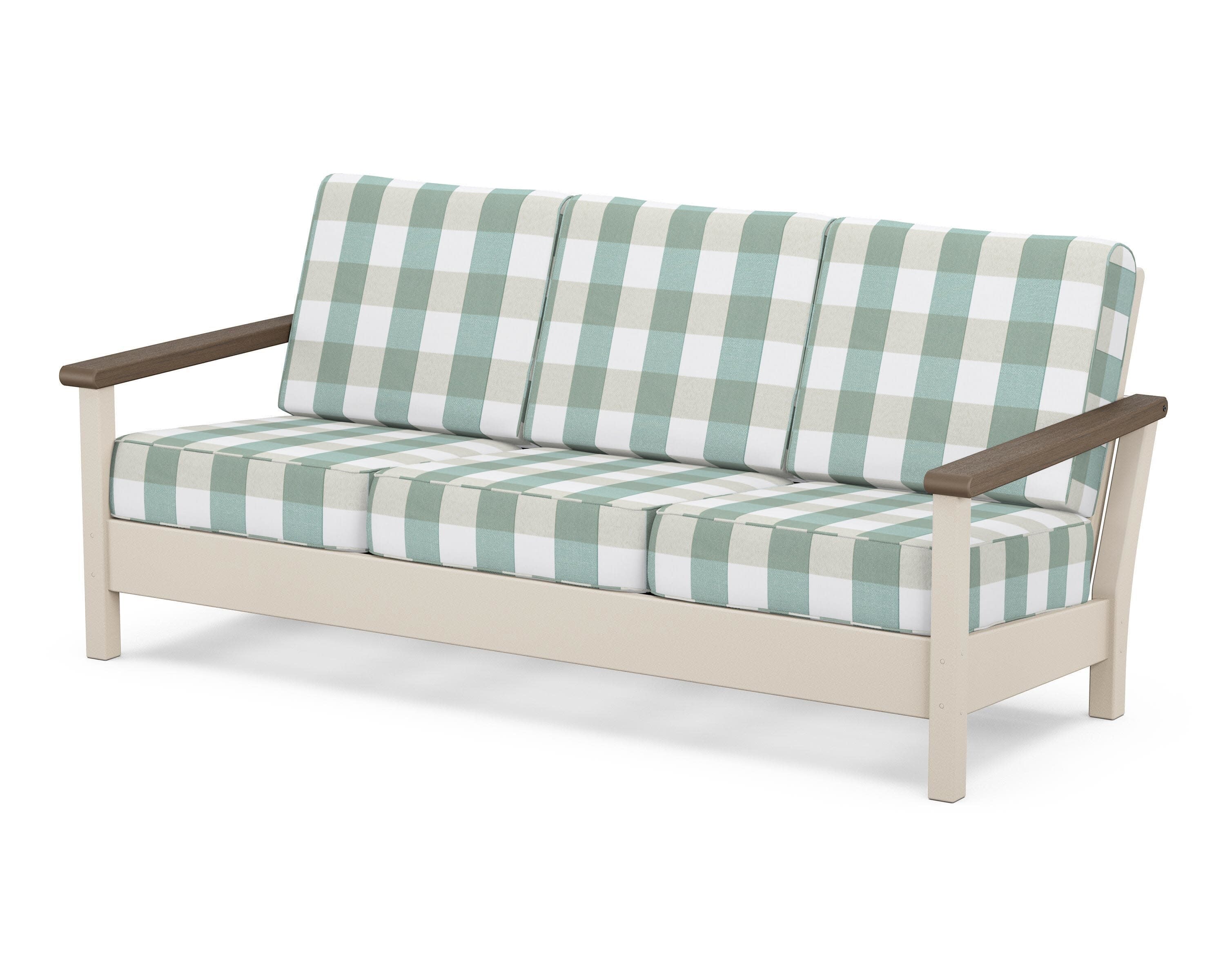 Harbour Deep Seating Sofa in Sand / Kona / Buffalo Plaid Glacier Spa