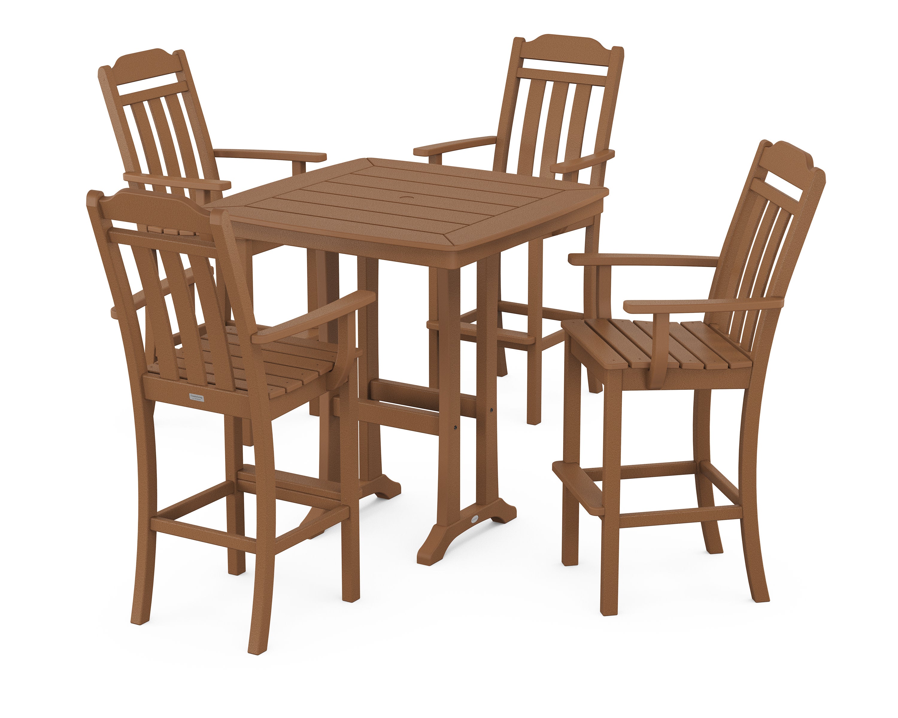 Cottage 5-Piece Bar Set with Trestle Legs in Teak