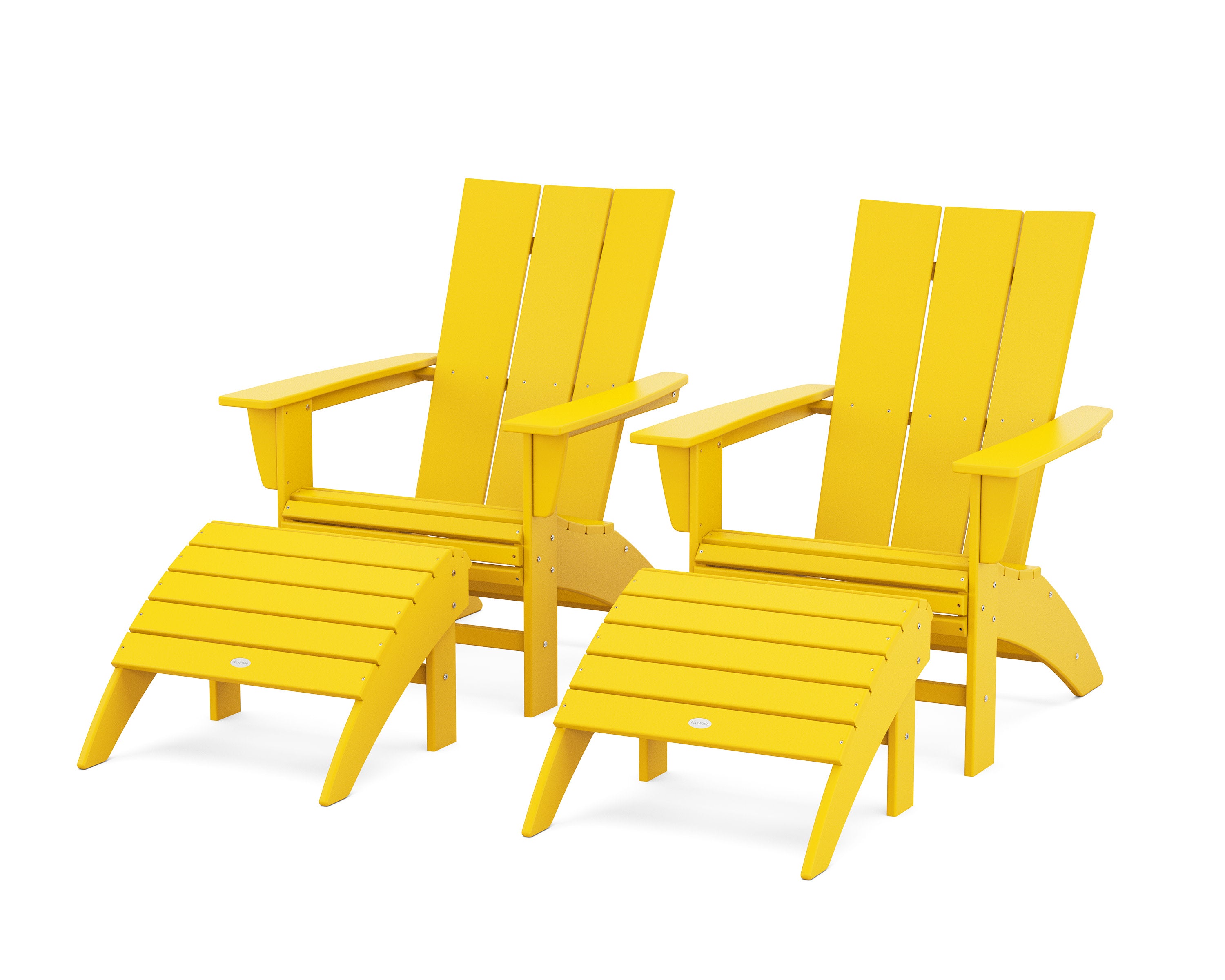 Modern Curveback Adirondack Chair 4-Piece Set with Ottomans in Lemon