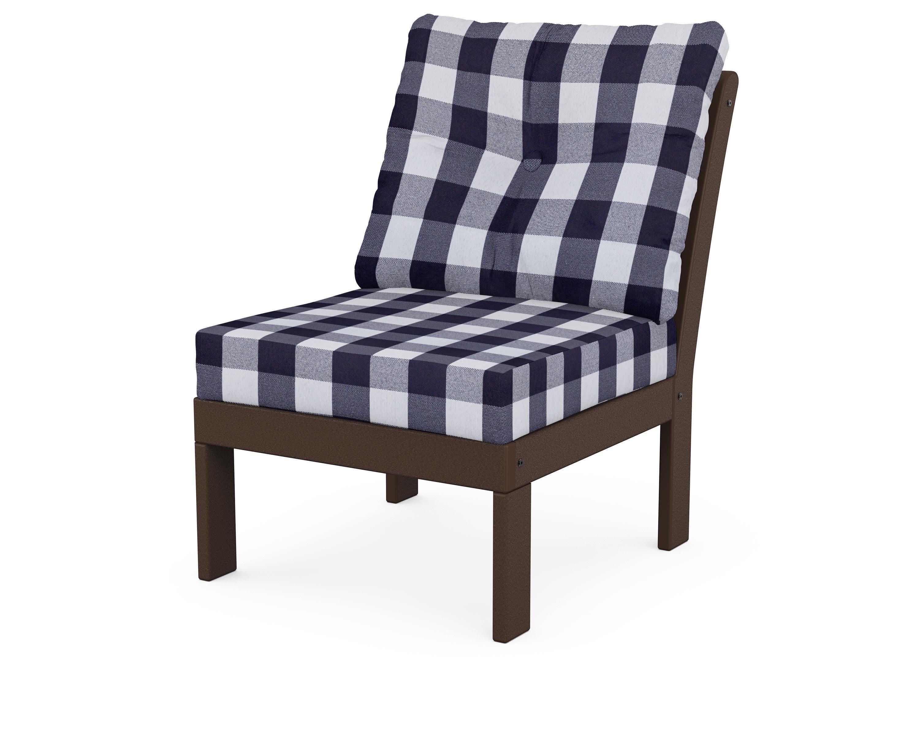 Vineyard Modular Armless Chair in Mahogany / Buffalo Plaid Navy