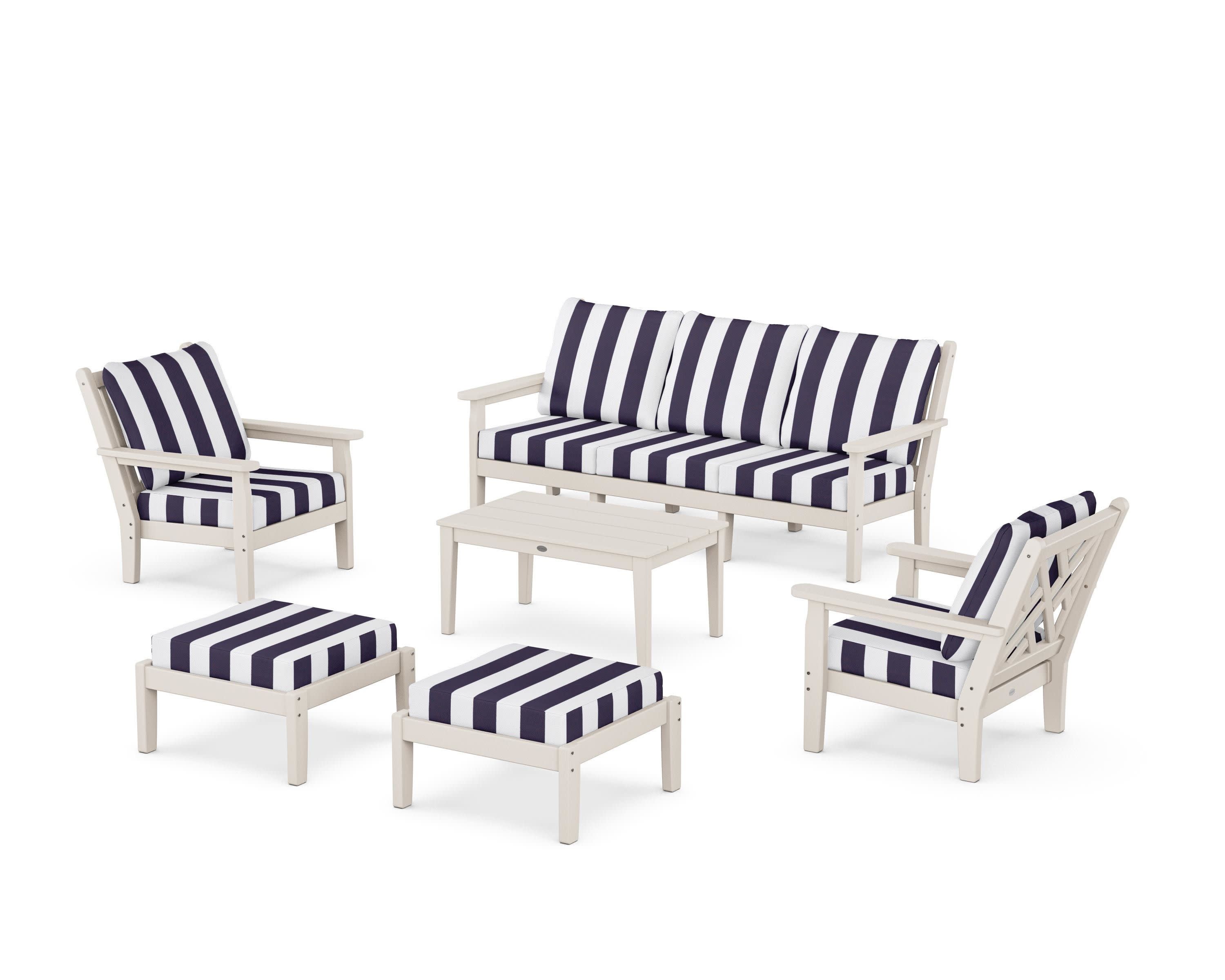 Chippendale 6-Piece Lounge Sofa Set in Sand / Cabana Stripe Navy