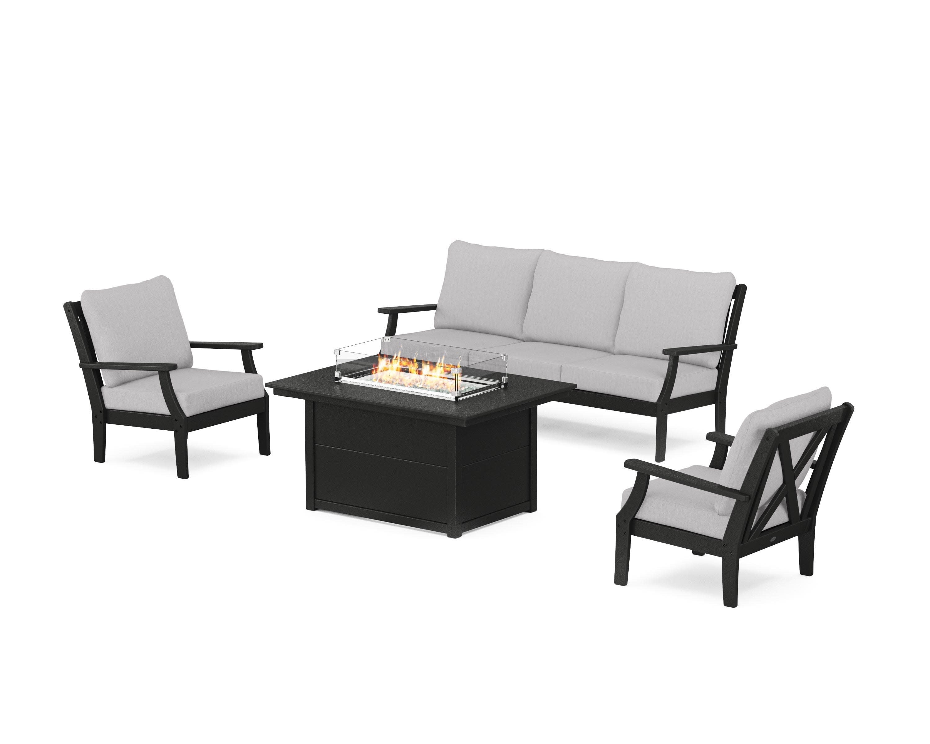 Braxton Deep Seating Fire Pit Table Set in Black / Granite
