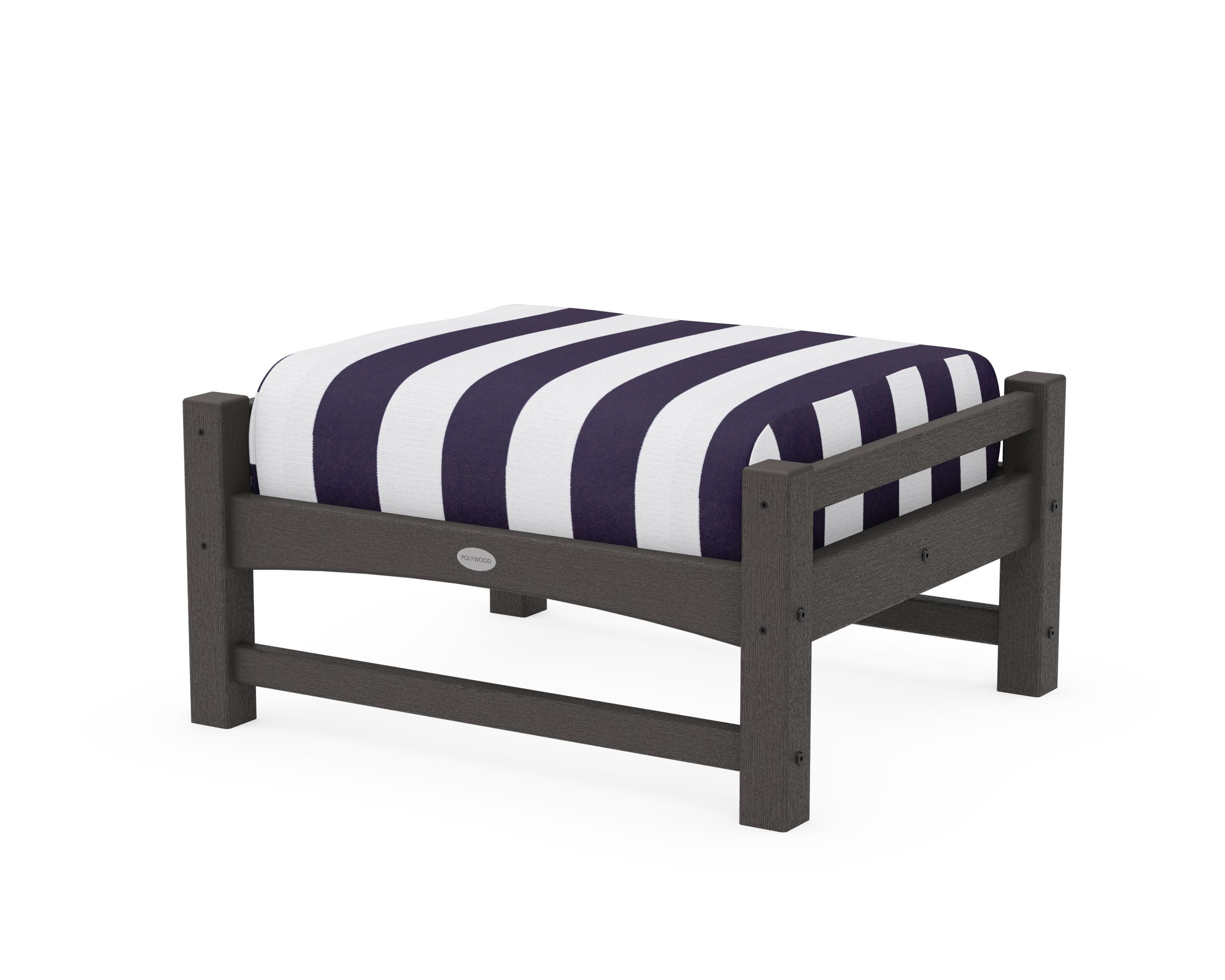 Club Ottoman in Vintage Coffee / Cabana Stripe Navy