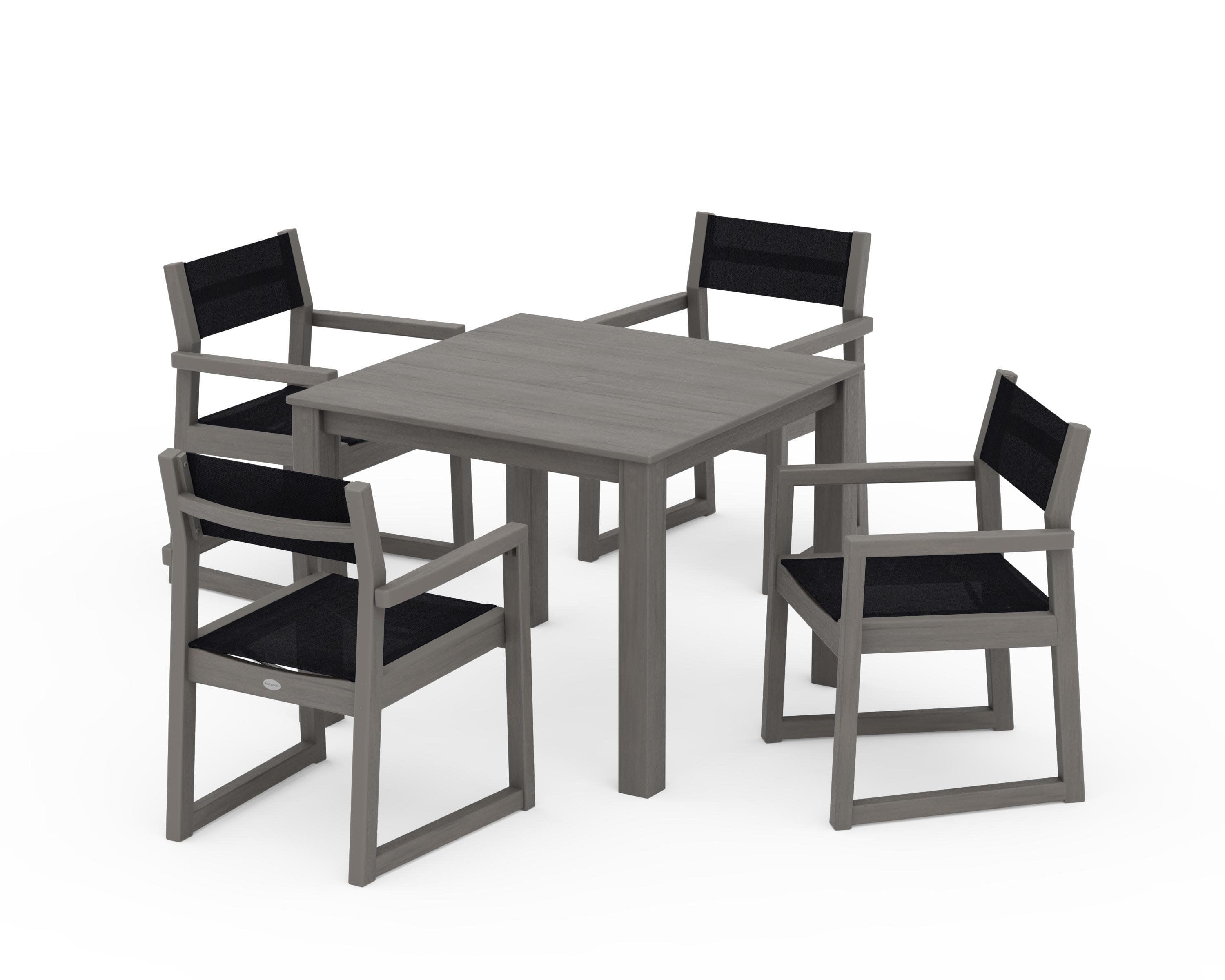EDGE Sling Arm Chair 5-Piece Parsons Dining Set in Driftwood / Black Sling