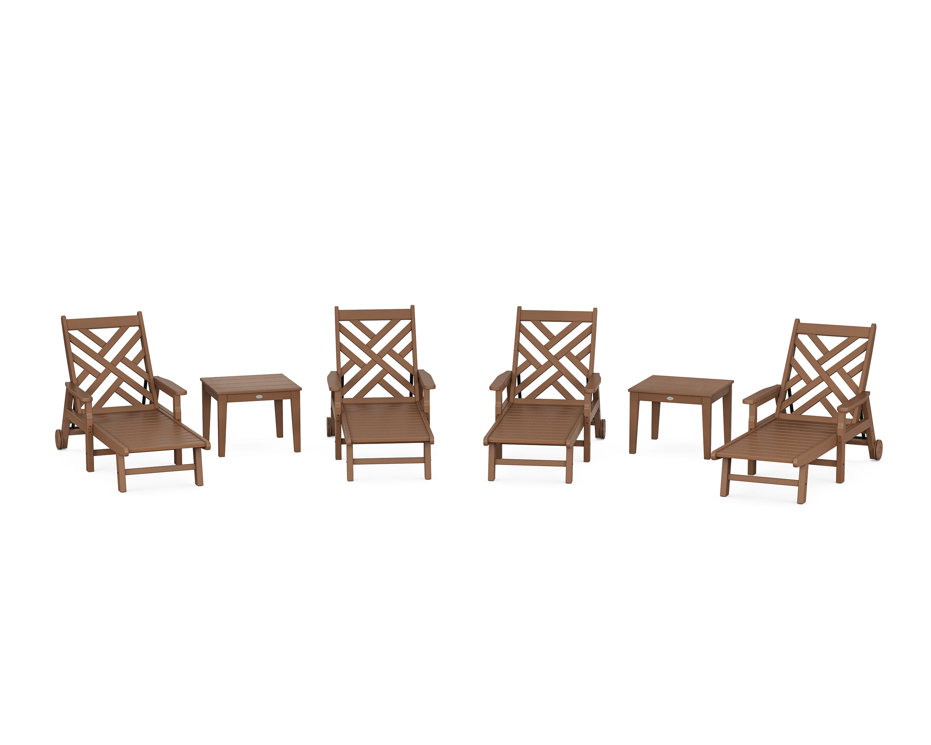 Chippendale 6-Piece Chaise Set with Arms and Wheels in Teak
