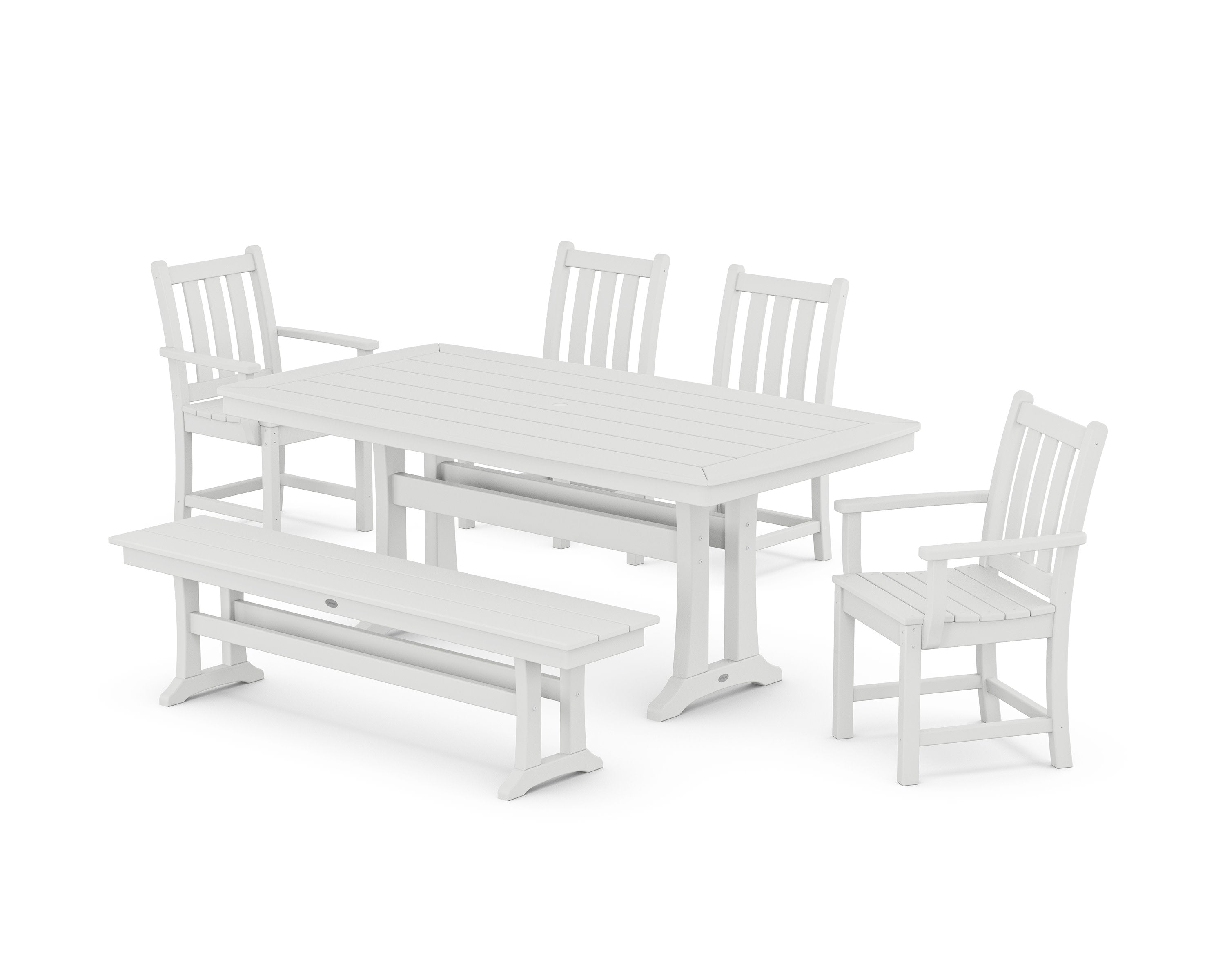 Traditional Garden 6-Piece Dining Set with Trestle Legs in White