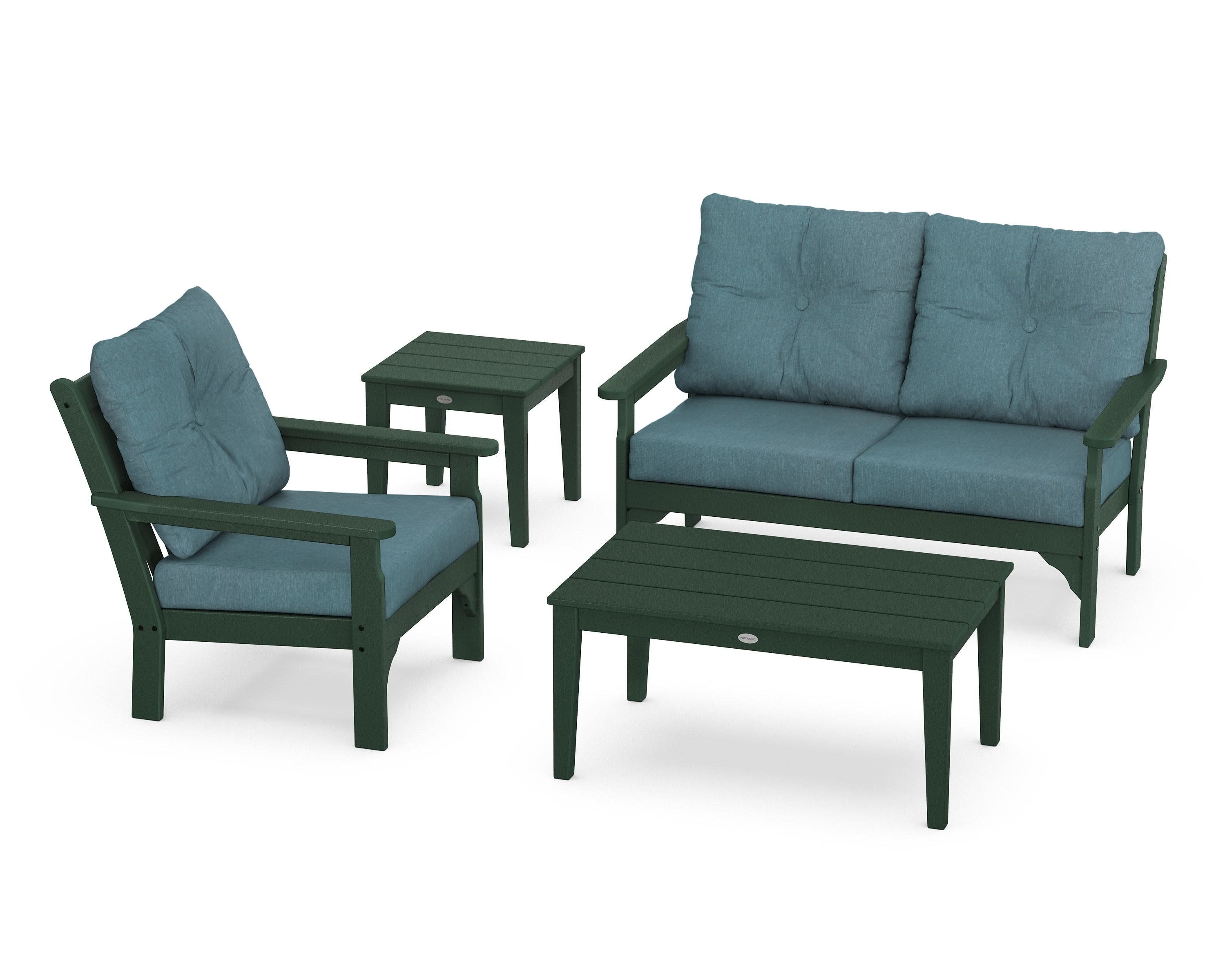 Vineyard 4-Piece Deep Seating Set in Green / Ocean Teal