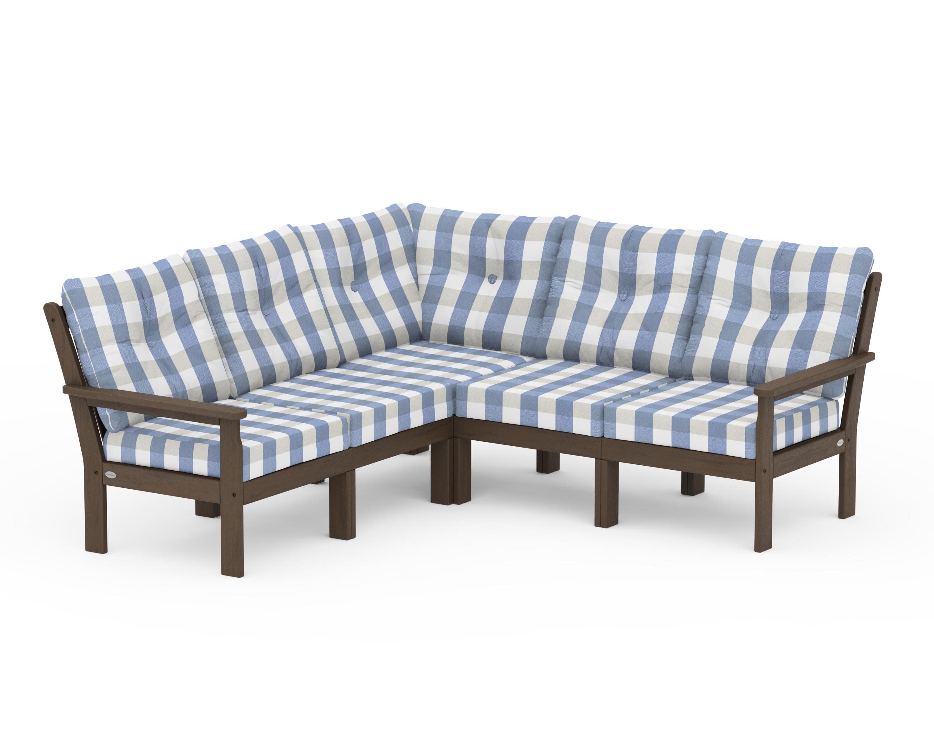 Vineyard 5-Piece Sectional in Kona / Buffalo Plaid Sky Blue
